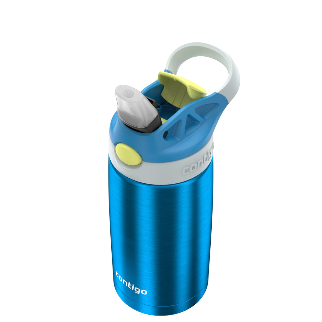 Kids Water Bottle with Straw 13 oz Autospout, Easy Clean Lid, Pop Up Spill Proof Valve, Durable BPA Free Plastic, for School Sports Travel, Blue M60D