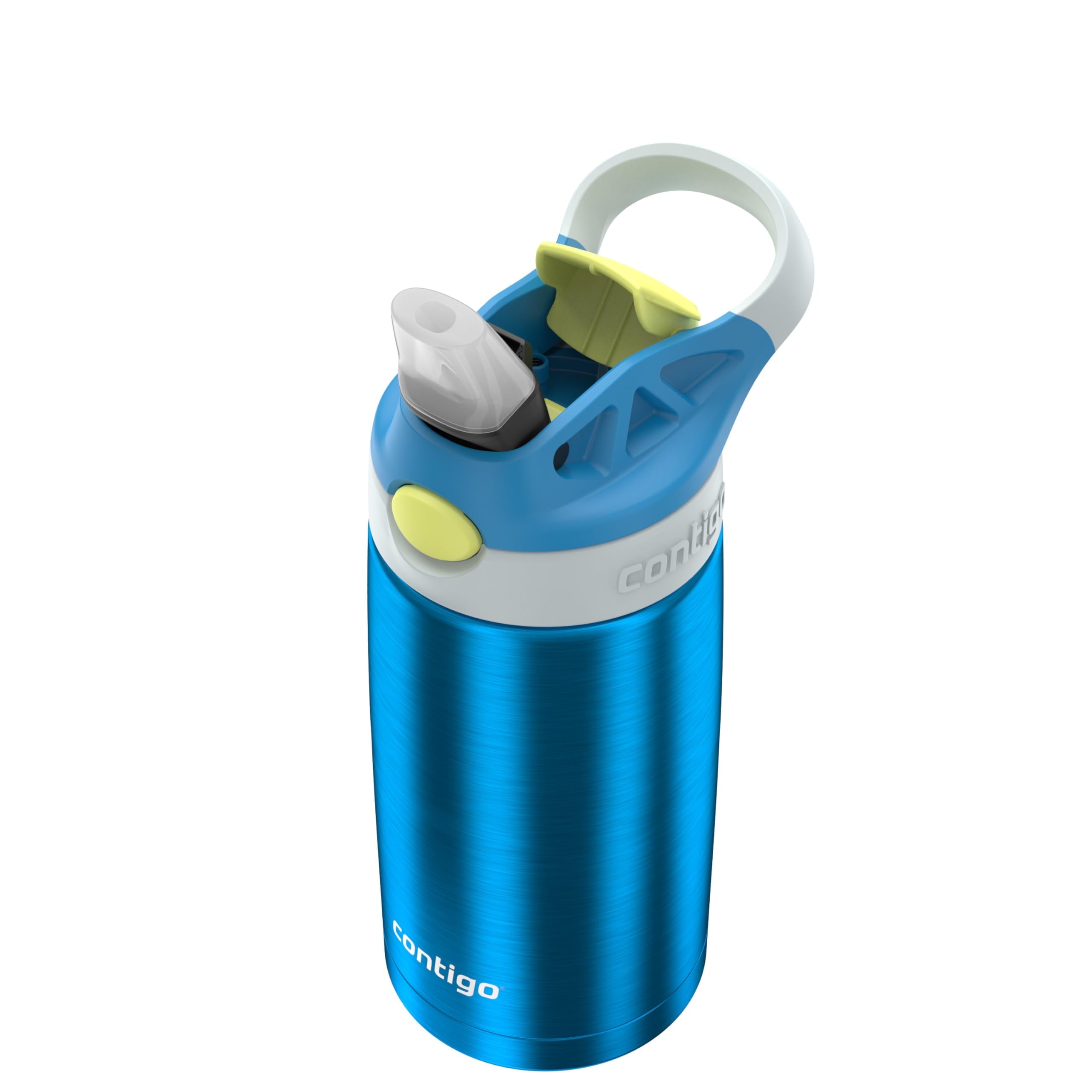 Kids Water Bottle with Straw 13 oz Autospout, Easy Clean Lid, Pop Up Spill Proof Valve, Durable BPA Free Plastic, for School Sports Travel, Blue M60D