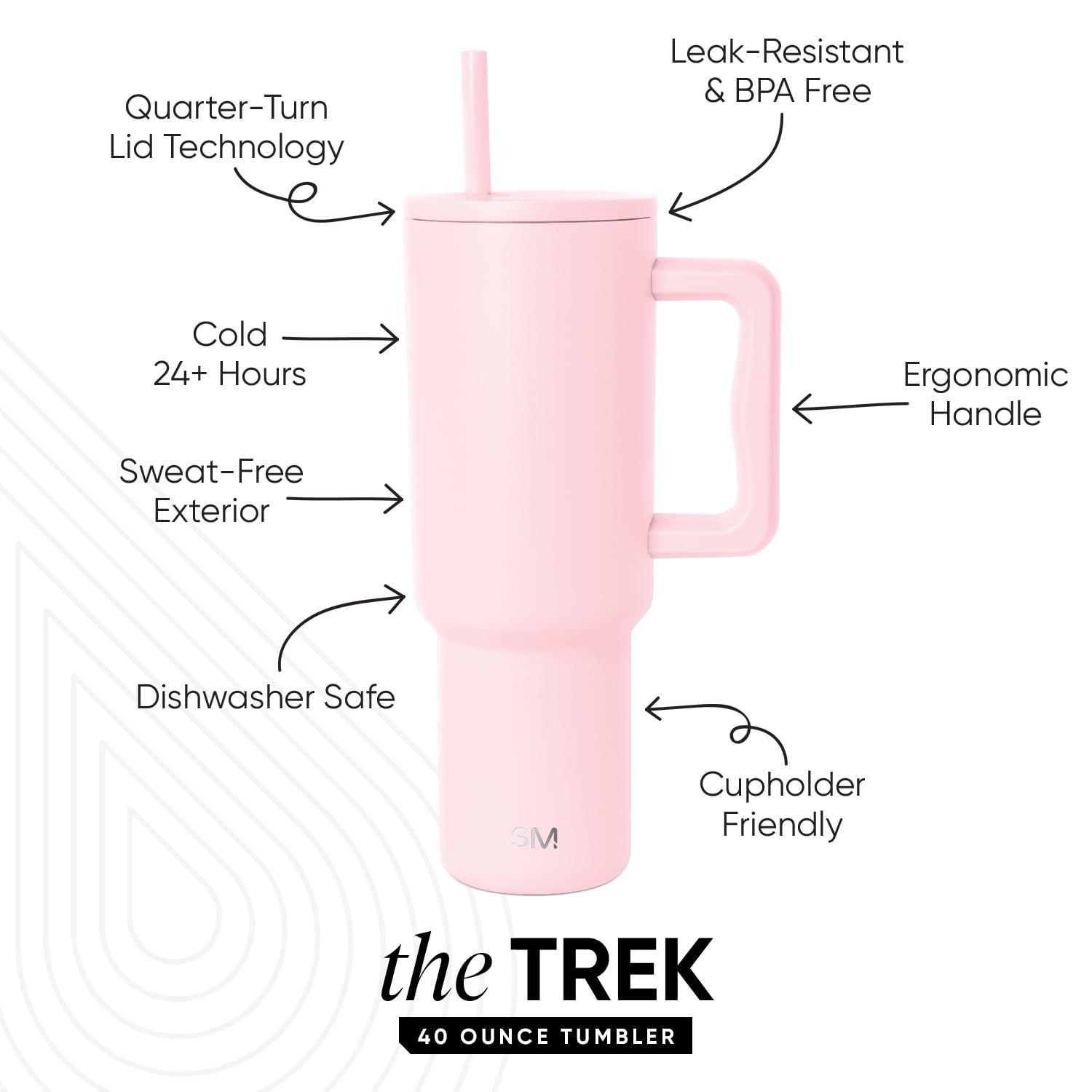 Simple Modern 40 fl oz Insulated Stainless Steel Trek Tumbler with Straw Lid | Blush M392T