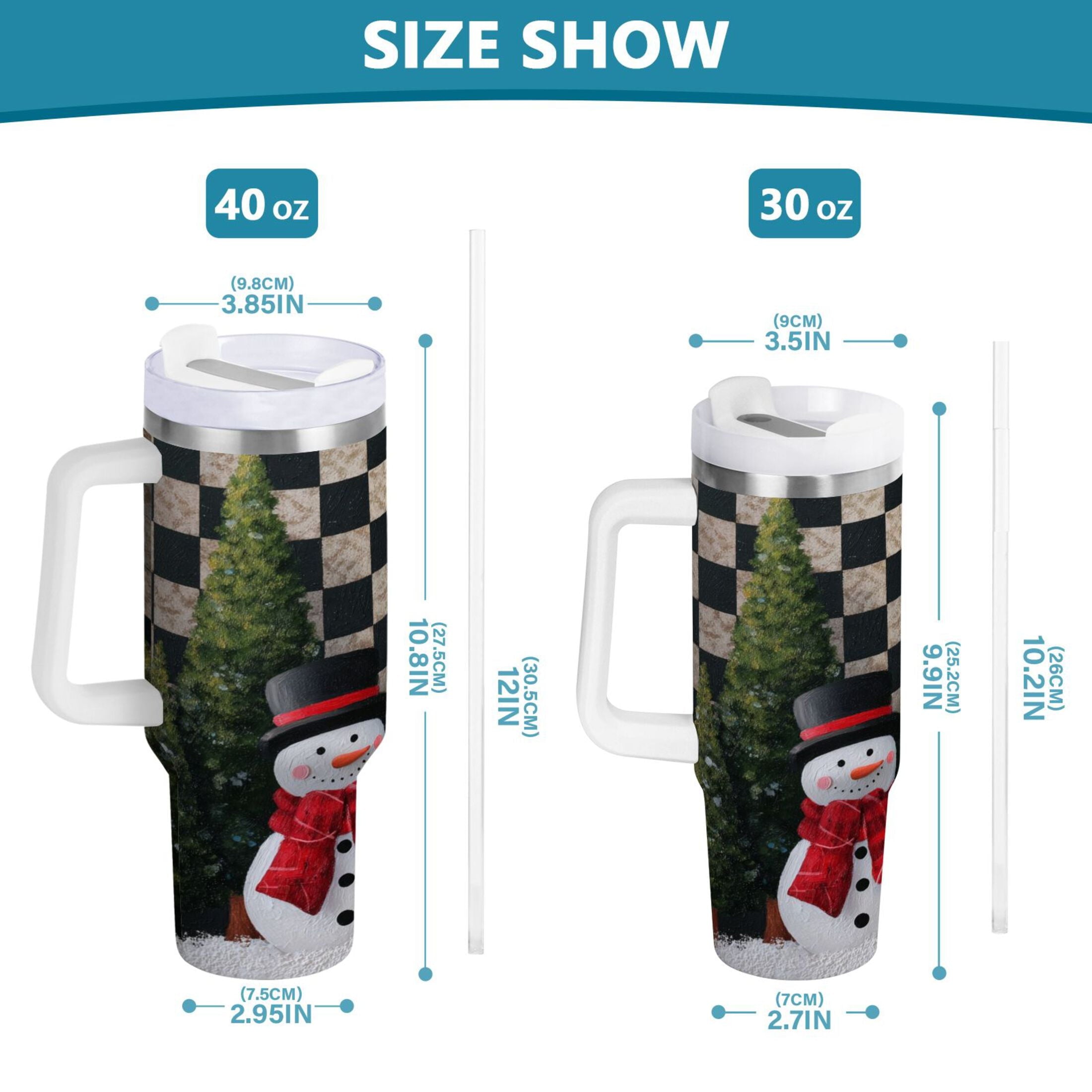 30 oz Insulated Stainless Steel Tumbler Double Wall Stainless Steel Tumbler with 2-Way Drinking Two Snowmen Pattern M501S
