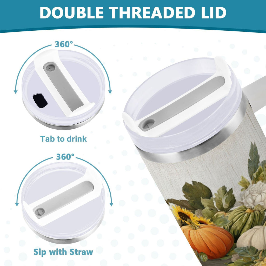 40 oz Insulated Stainless Steel Tumbler Double Wall Stainless Steel Tumbler with 2-Way Drinking Truck Full Of Pumpkins M650Q