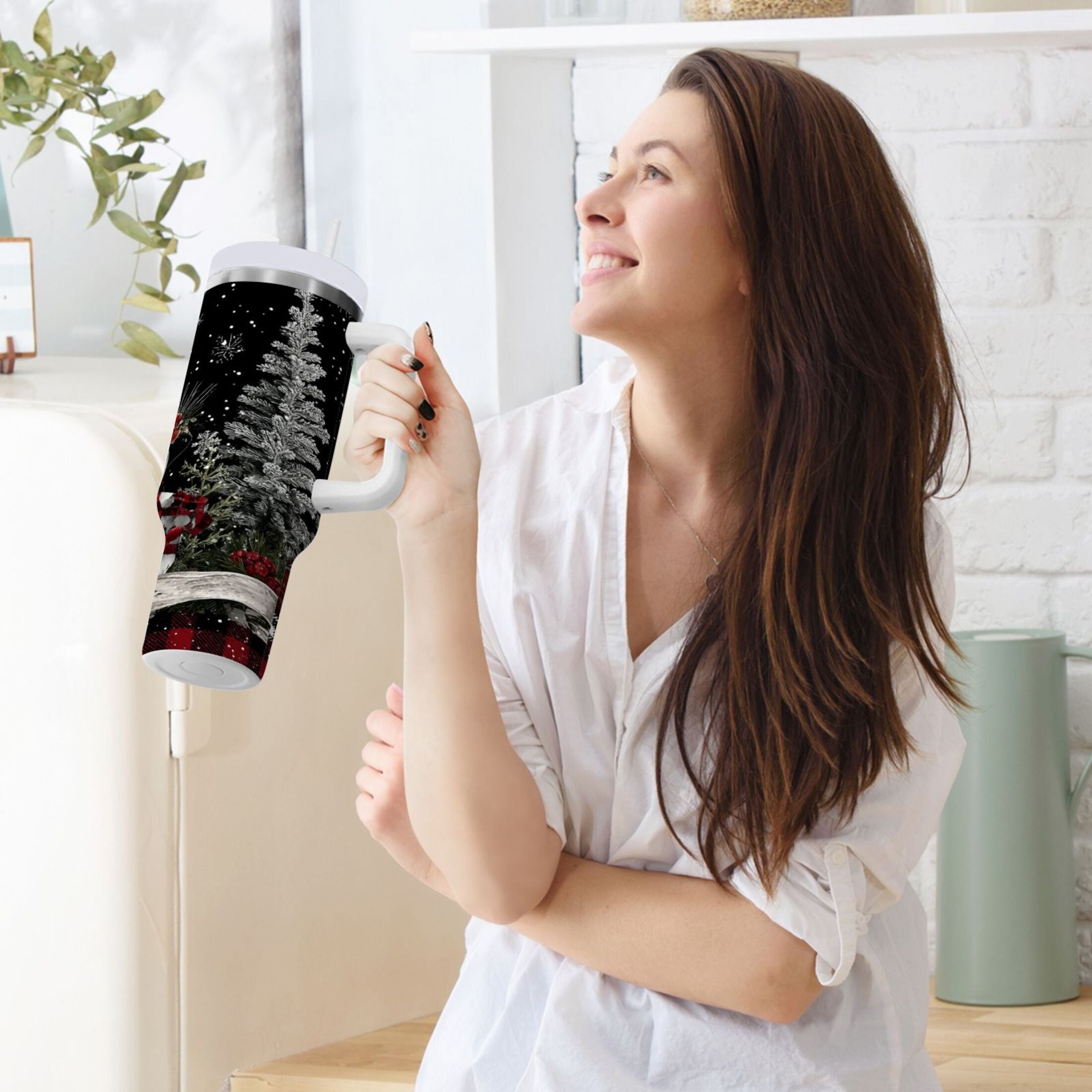 30 oz Insulated Stainless Steel Tumbler Double Wall Stainless Steel Tumbler with 2-Way Drinking Christmas Snowman M583C