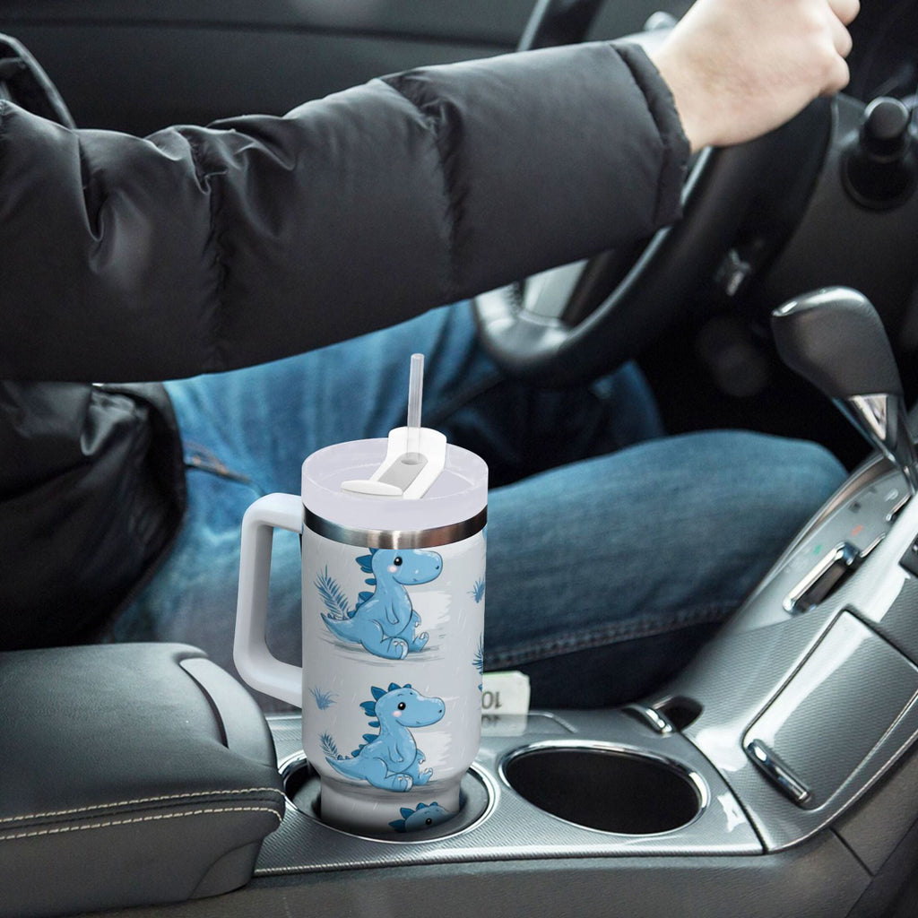 30 oz Insulated Stainless Steel Tumbler Double Wall Stainless Steel Tumbler with 2-Way Drinking Cartoon Blue Dinosaurs M495P