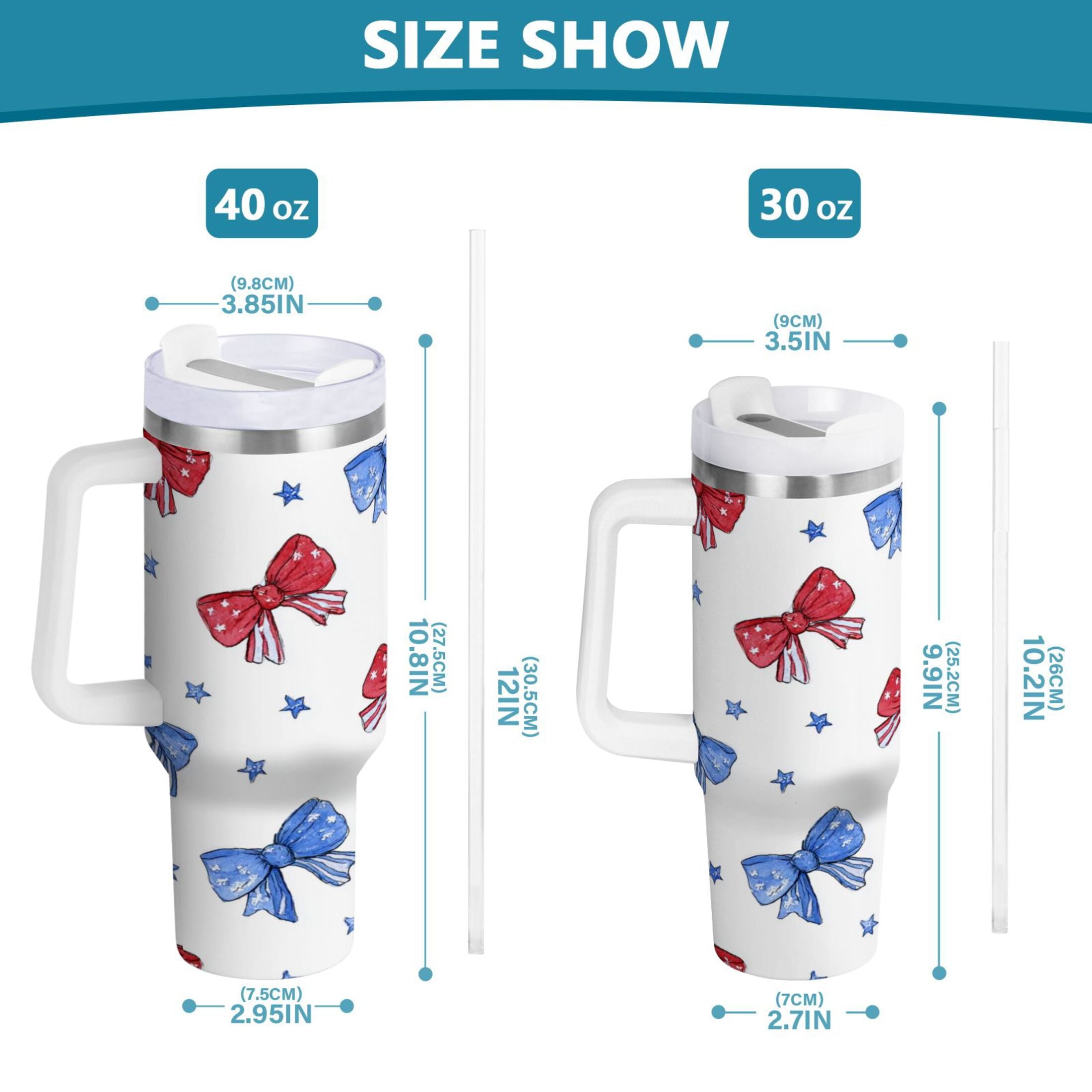 40 oz Insulated Stainless Steel Tumbler Double Wall Stainless Steel Tumbler with 2-Way Drinking Hand-drawn Bows M587T