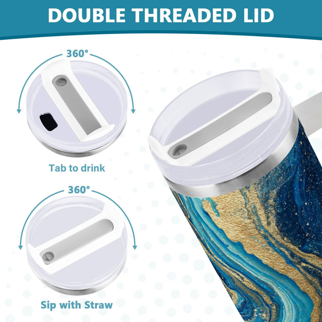 30 oz Insulated Stainless Steel Tumbler Double Wall Stainless Steel Tumbler with 2-Way Drinking Blue and Gold Ocean M507N