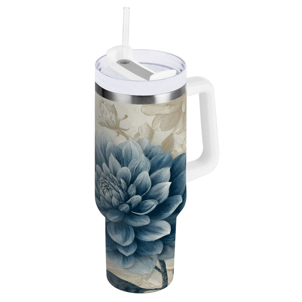 40 oz Insulated Stainless Steel Tumbler Double Wall Stainless Steel Tumbler with 2-Way Drinking Blue Flower with Butterflies M462U