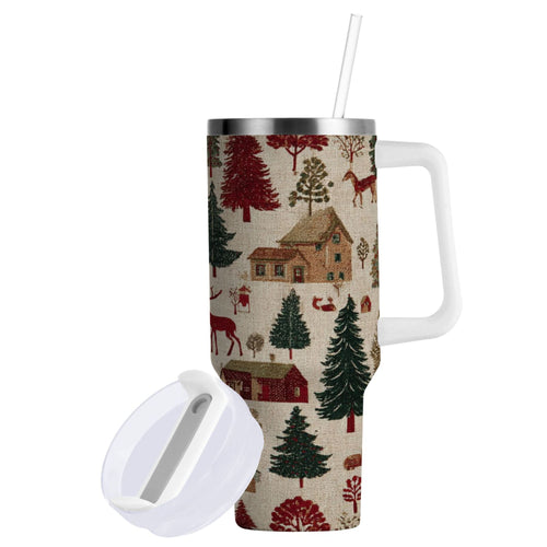 30 oz Insulated Stainless Steel Tumbler Double Wall Stainless Steel Tumbler with 2-Way Drinking Christmas Trees Deer and Houses M577Y