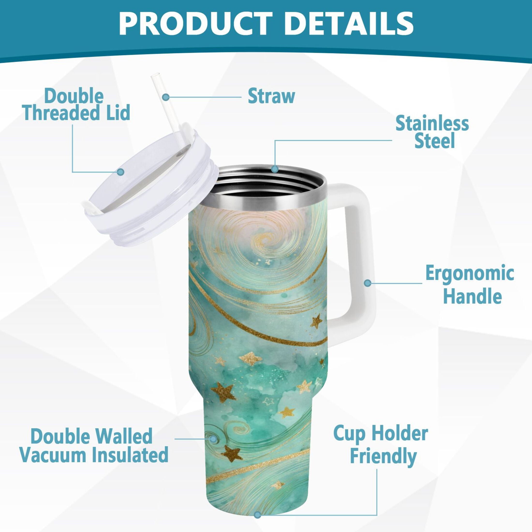 30 oz Insulated Stainless Steel Tumbler Double Wall Stainless Steel Tumbler with 2-Way Drinking Beautiful Swirling Lines M509F
