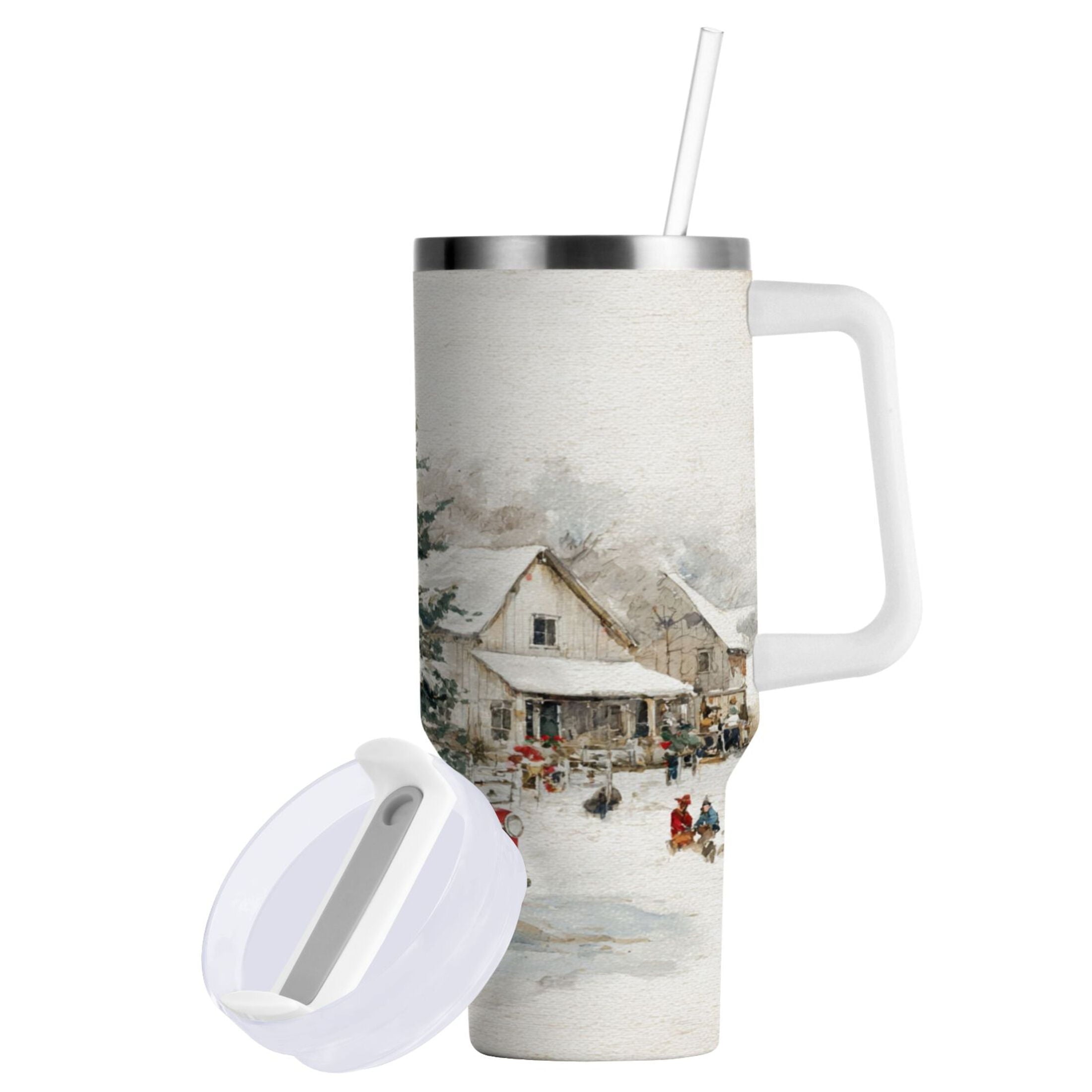 30 oz Insulated Stainless Steel Tumbler Double Wall Stainless Steel Tumbler with 2-Way Drinking Truck with Christmas Decorations M657X