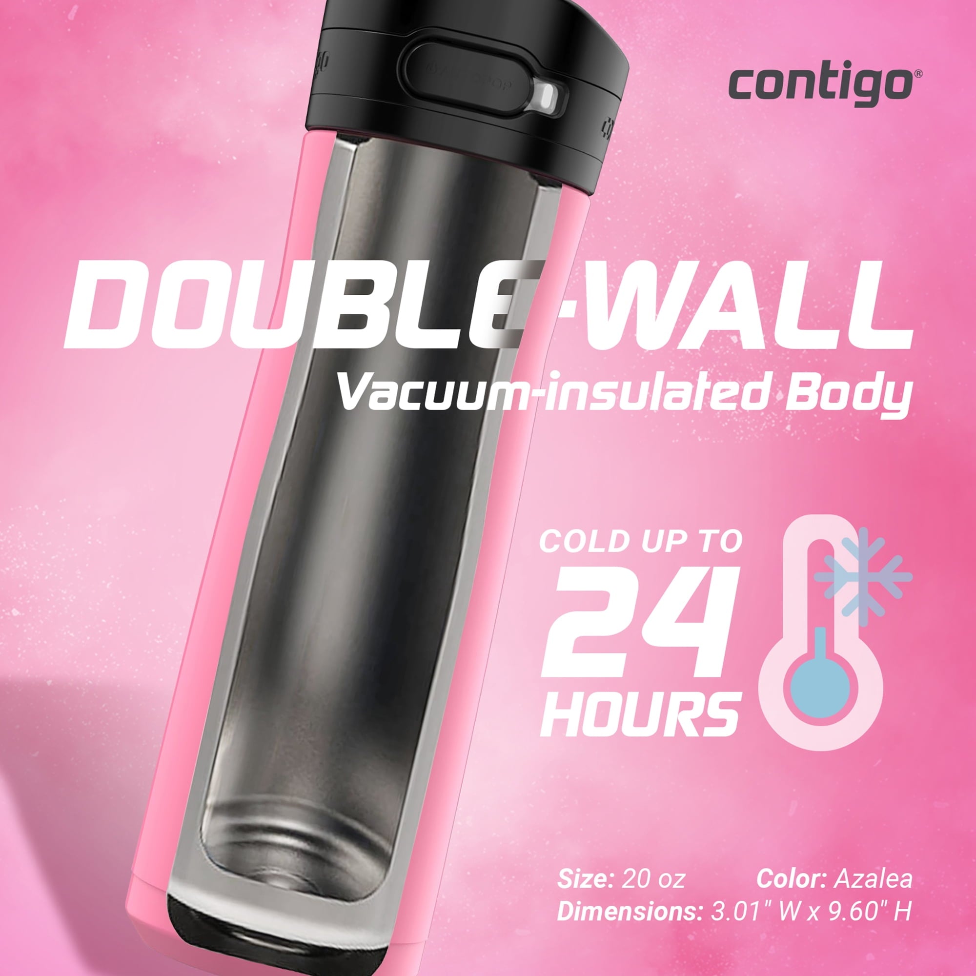 Contigo Jackson Chill 2.0 Stainless Steel Water Bottle with AUTOPOP Lid, 20 Ounces, Azalea M85Y