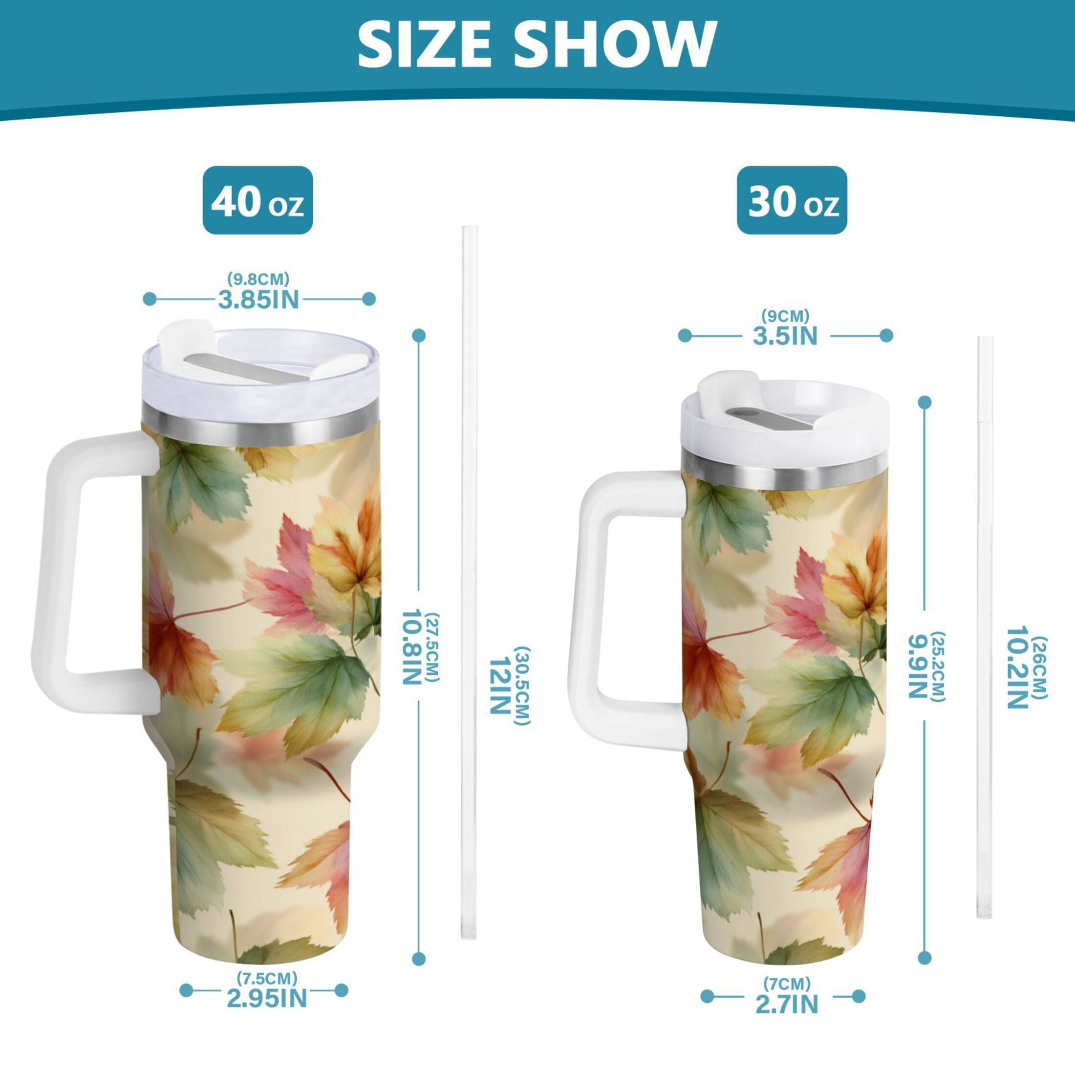 40 oz Insulated Stainless Steel Tumbler Double Wall Stainless Steel Tumbler with 2-Way Drinking Watercolor Maple Leaves Pattern M513P