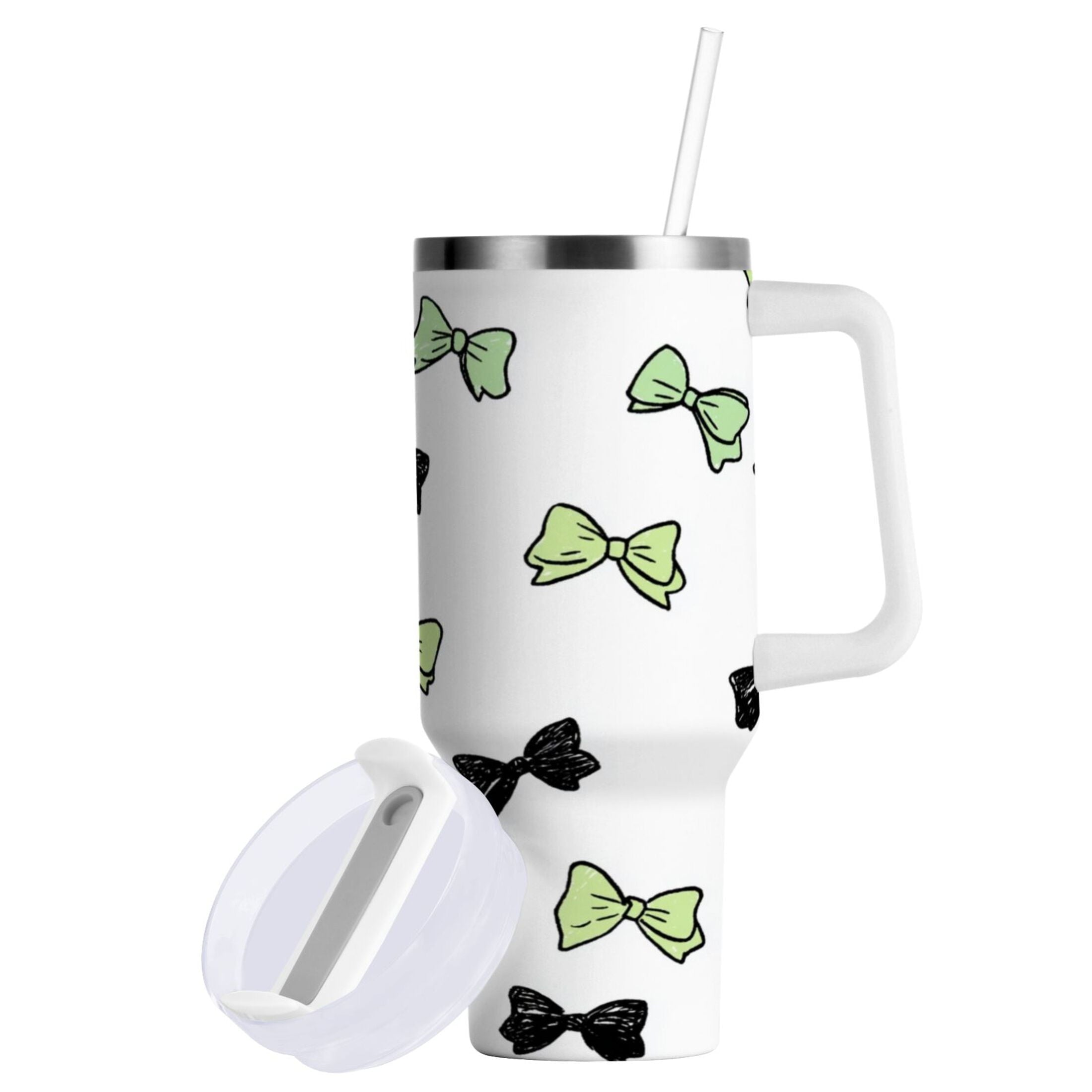 40 oz Insulated Stainless Steel Tumbler Double Wall Stainless Steel Tumbler with 2-Way Drinking Green and Black Bows M553W