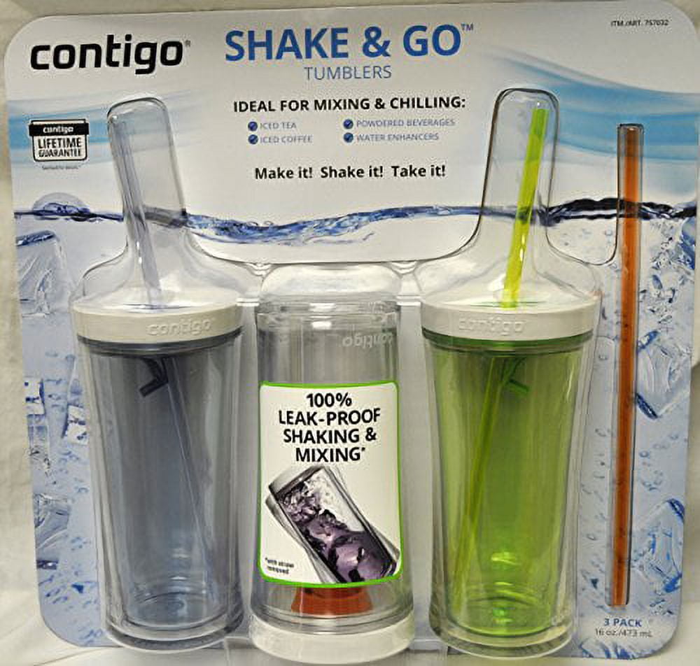 Contigo Shake &amp; Go Plastic Tumblers - Set of 3 (Green Navy &amp; Clear) M108V
