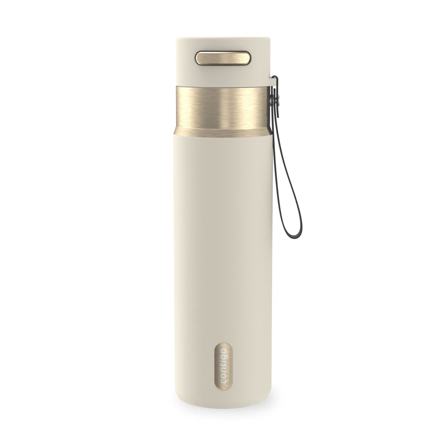 Contigo AutoSeal Leakproof Stainless Steel Reusable Water Bottle Tumbler with Carrying Strap, Cream/Champagne, 24 oz M19Y