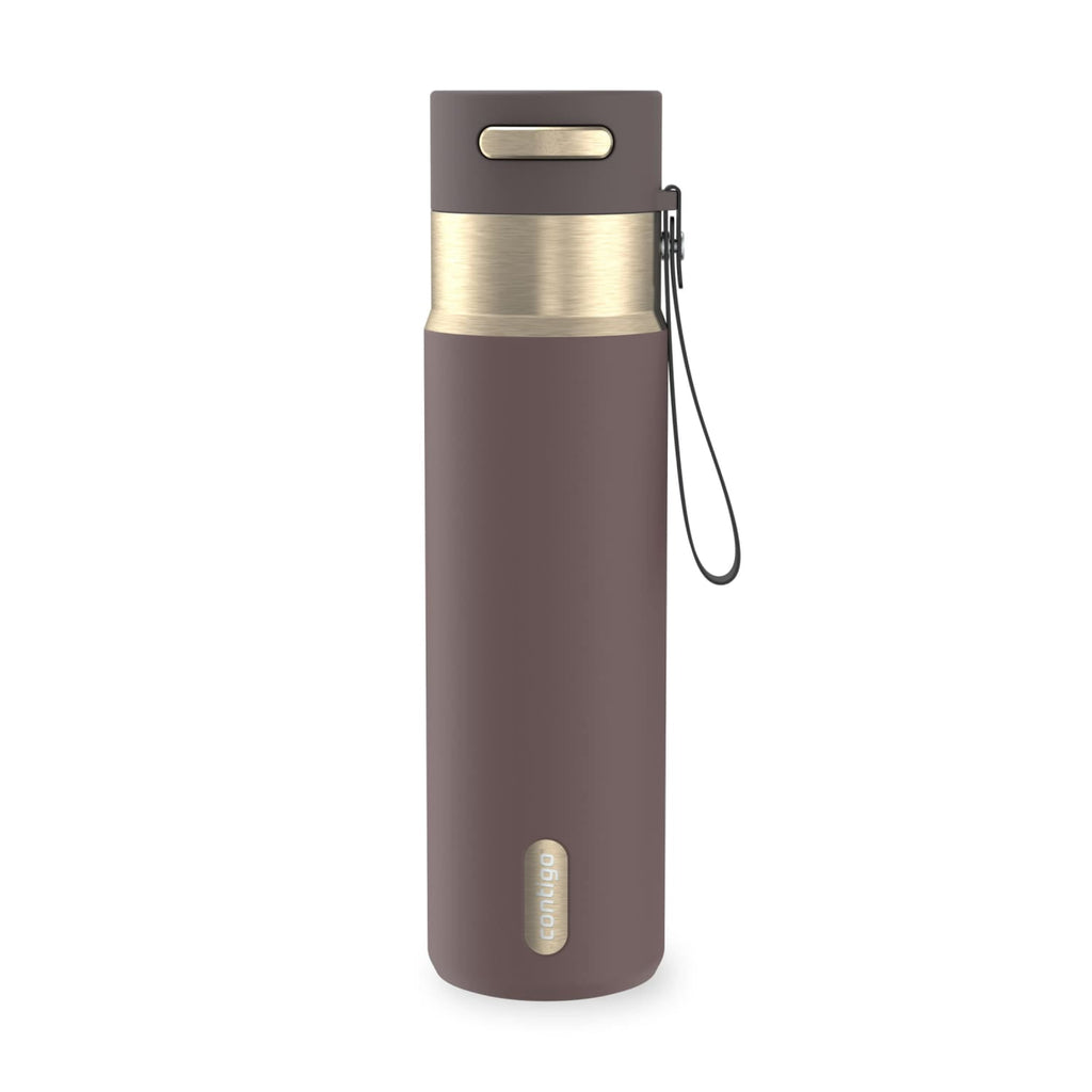 Contigo AutoSeal Leakproof Stainless Steel Reusable Water Bottle Tumbler with Carrying Strap, Cream/Champagne, 24 oz M19Y