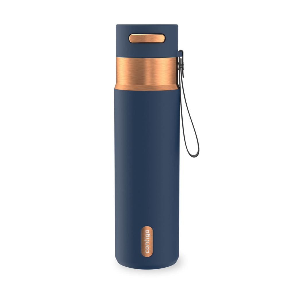 Contigo AutoSeal Leakproof Stainless Steel Reusable Water Bottle Tumbler with Carrying Strap, Cream/Champagne, 24 oz M19Y
