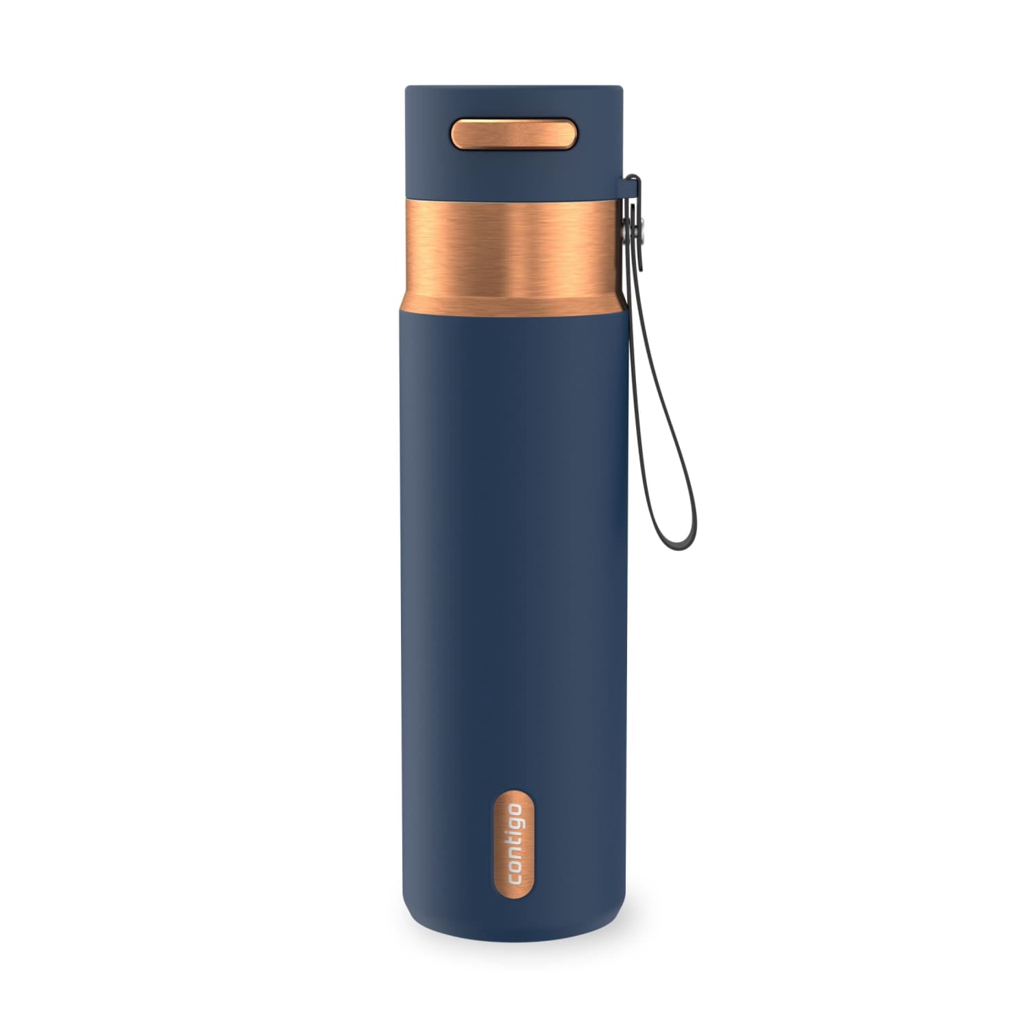 Contigo AutoSeal Leakproof Stainless Steel Reusable Water Bottle Tumbler with Carrying Strap, Cream/Champagne, 24 oz M19Y