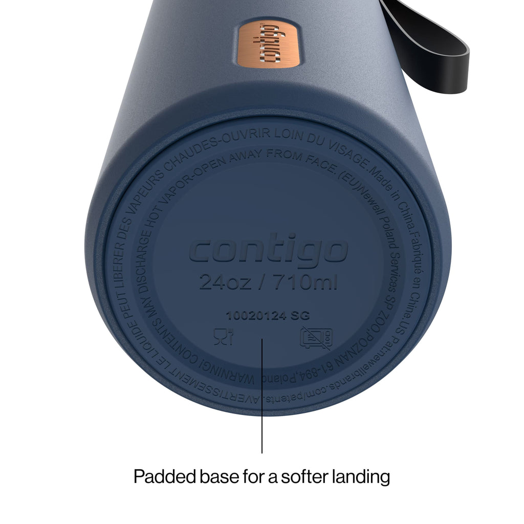 Contigo AutoSeal Leakproof Stainless Steel Reusable Water Bottle Tumbler with Carrying Strap, Cream/Champagne, 24 oz M19Y