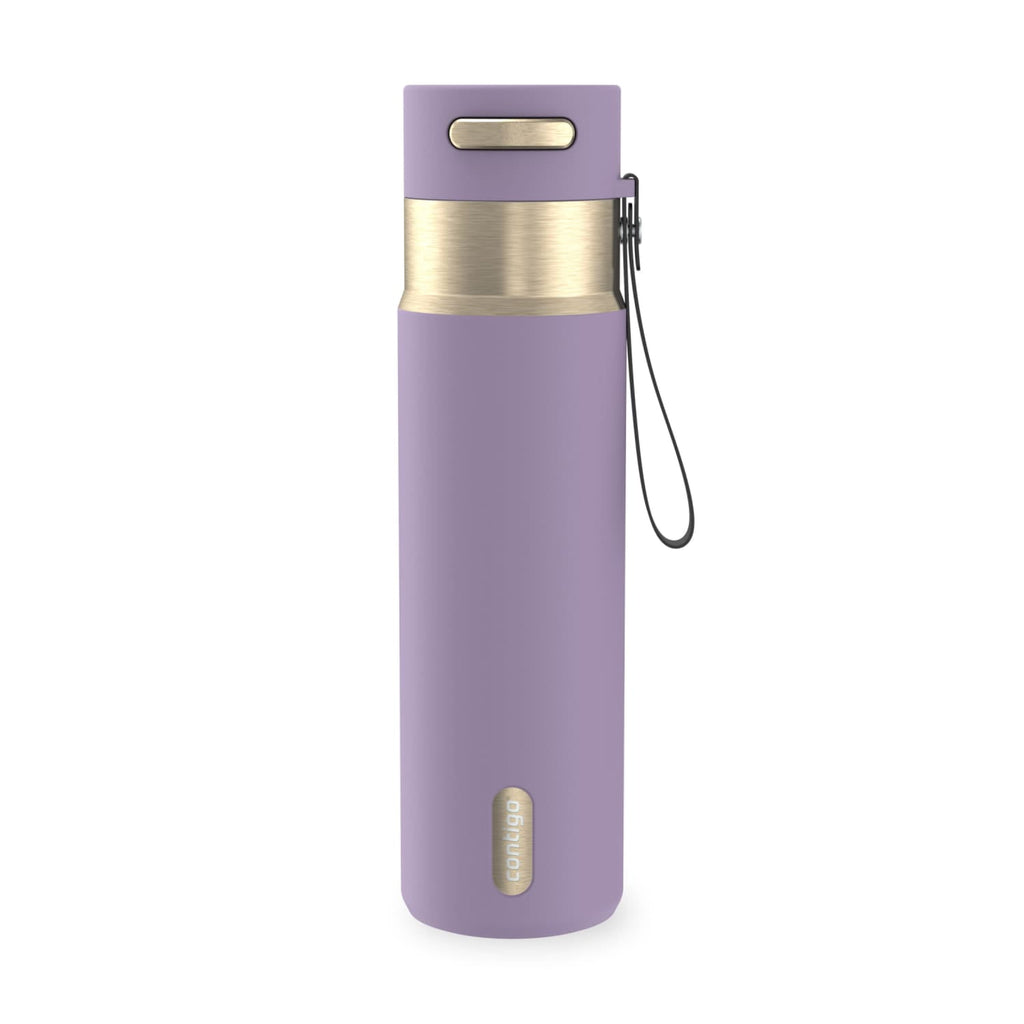 Contigo AutoSeal Leakproof Stainless Steel Reusable Water Bottle Tumbler with Carrying Strap, Cream/Champagne, 24 oz M19Y