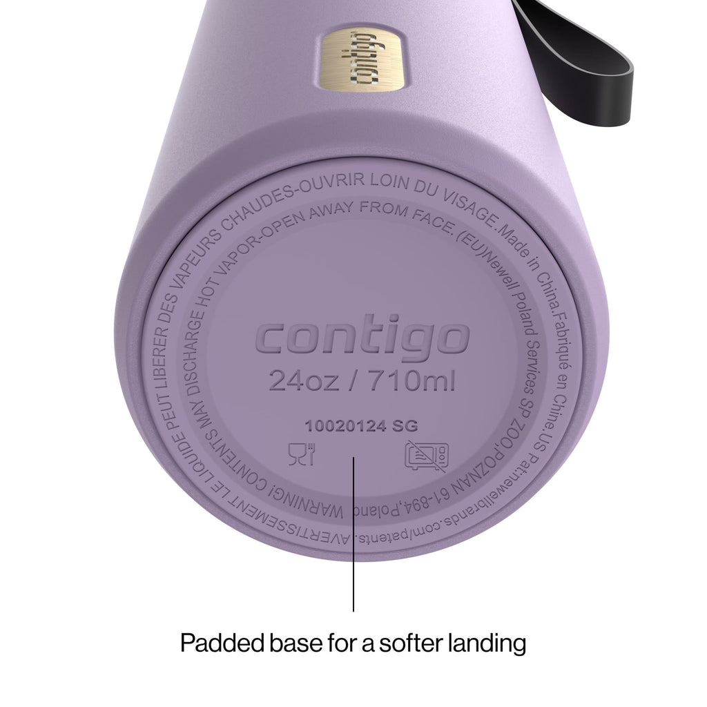 Contigo AutoSeal Leakproof Stainless Steel Reusable Water Bottle Tumbler with Carrying Strap, Cream/Champagne, 24 oz M19Y