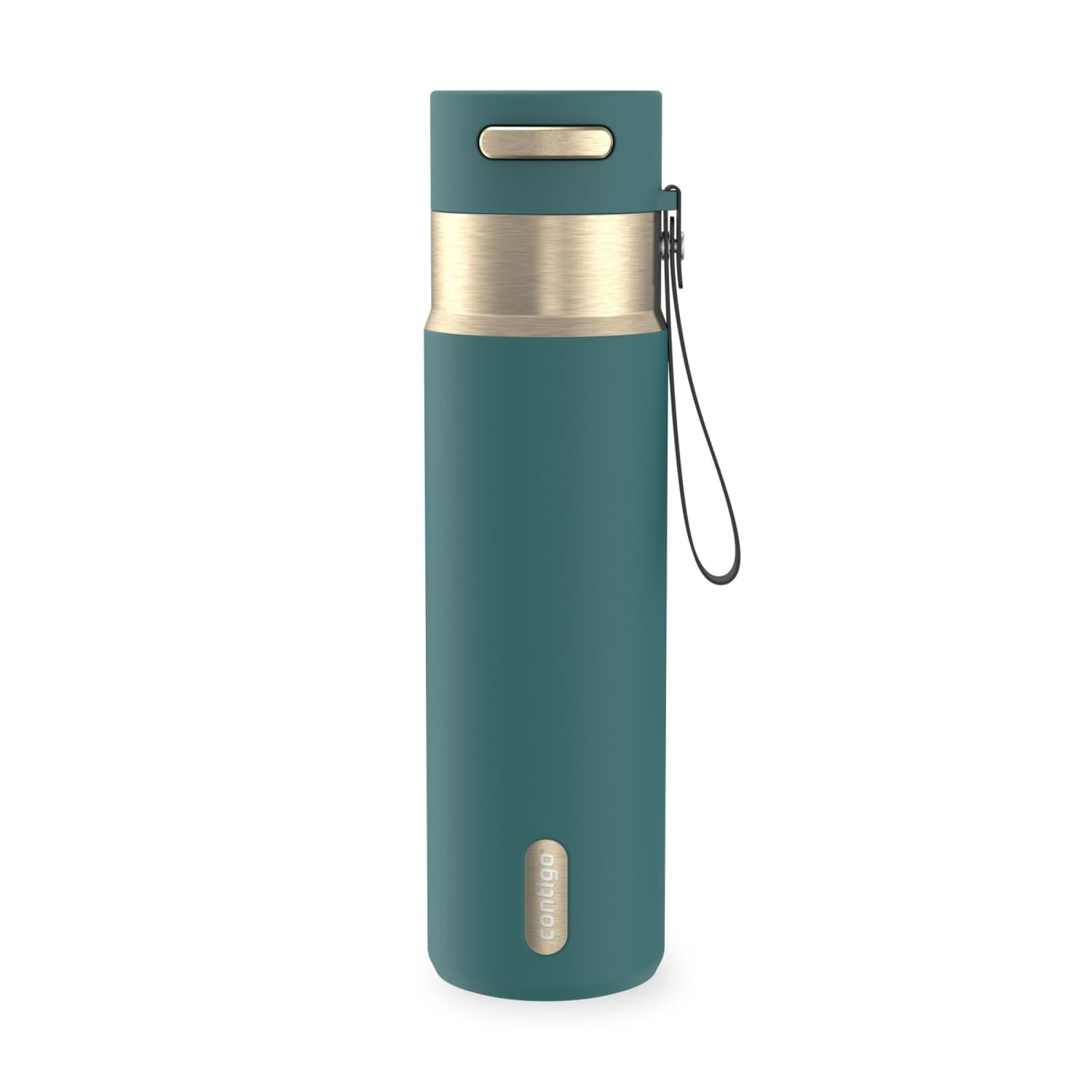 Contigo AutoSeal Leakproof Stainless Steel Reusable Water Bottle Tumbler with Carrying Strap, Cream/Champagne, 24 oz M19Y