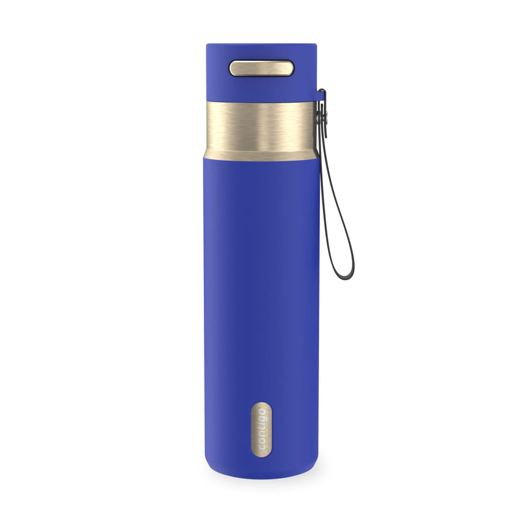 Contigo AutoSeal Leakproof Stainless Steel Reusable Water Bottle Tumbler with Carrying Strap, Cream/Champagne, 24 oz M19Y