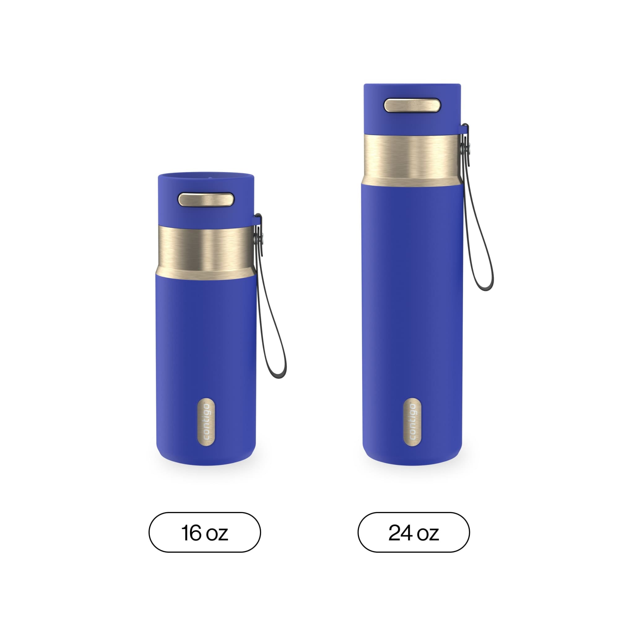 Contigo AutoSeal Leakproof Stainless Steel Reusable Water Bottle Tumbler with Carrying Strap, Cream/Champagne, 24 oz M19Y