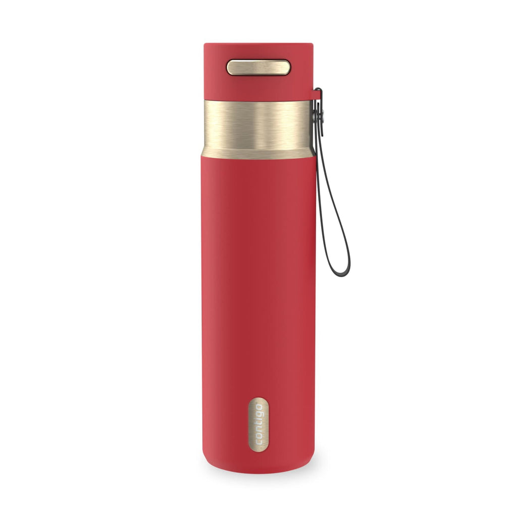 Contigo AutoSeal Leakproof Stainless Steel Reusable Water Bottle Tumbler with Carrying Strap, Cream/Champagne, 24 oz M19Y