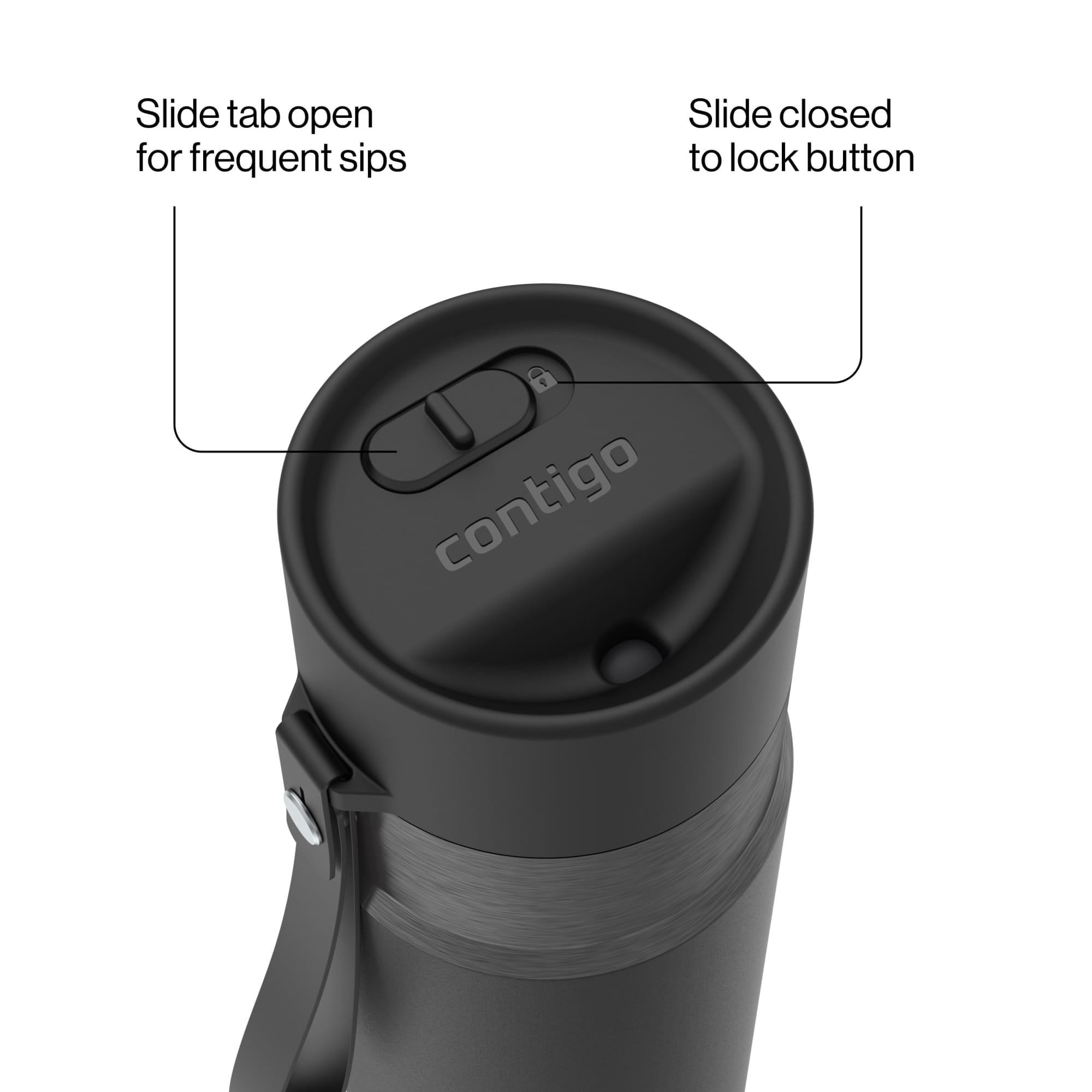 Contigo AutoSeal Leakproof Stainless Steel Reusable Water Bottle Tumbler with Carrying Strap, Cream/Champagne, 24 oz M19Y