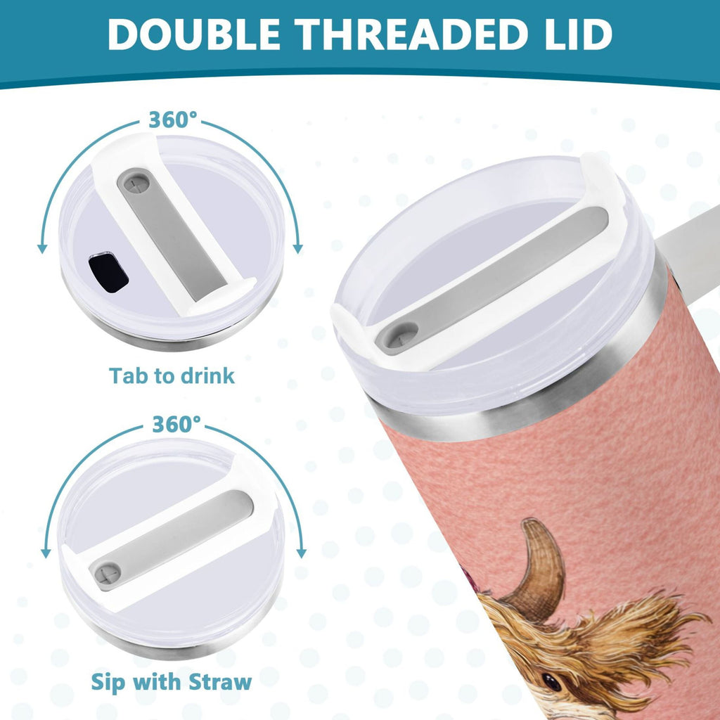 30 oz Insulated Stainless Steel Tumbler Double Wall Stainless Steel Tumbler with 2-Way Drinking Cow Wearing Scarf and Hat M663E