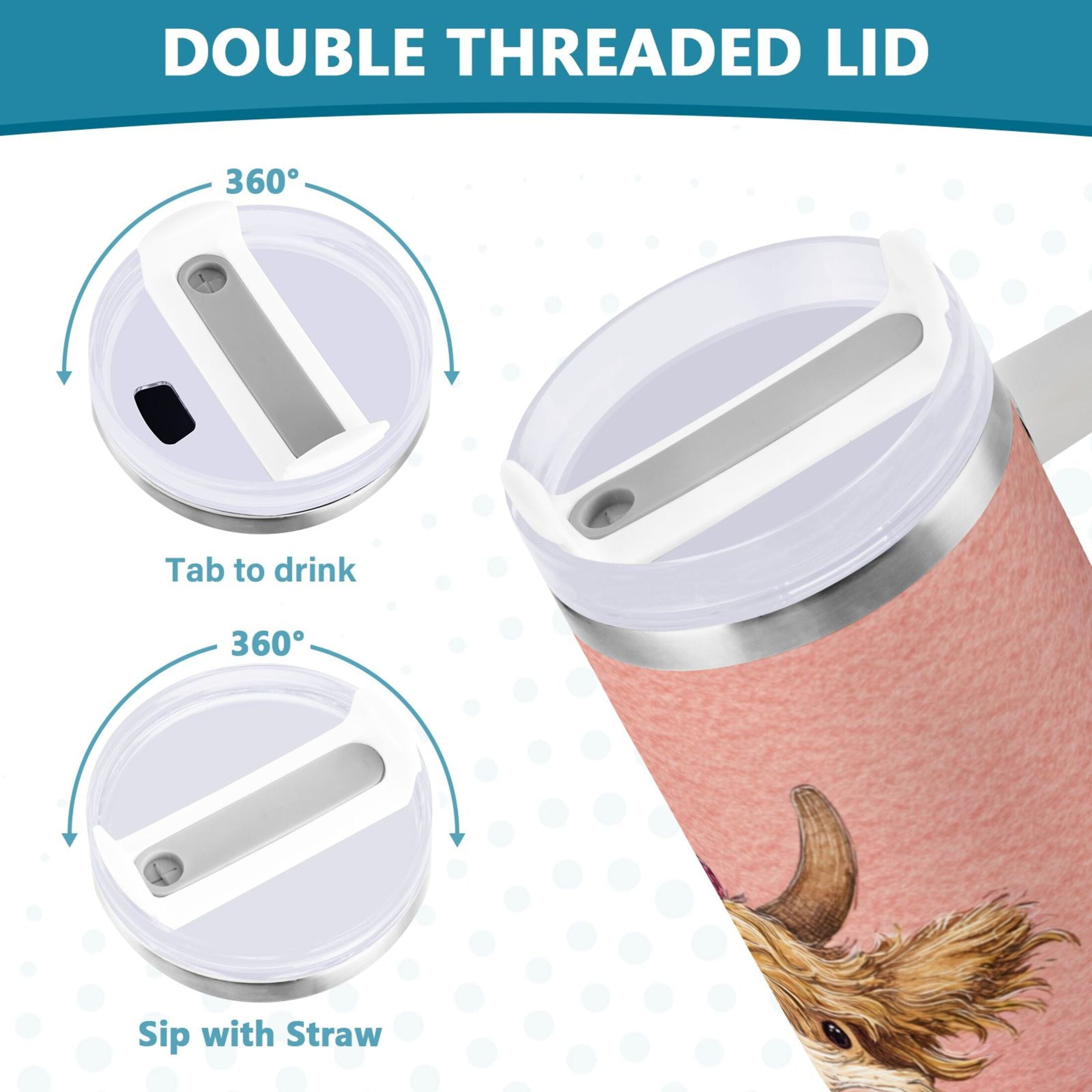 30 oz Insulated Stainless Steel Tumbler Double Wall Stainless Steel Tumbler with 2-Way Drinking Cow Wearing Scarf and Hat M663E