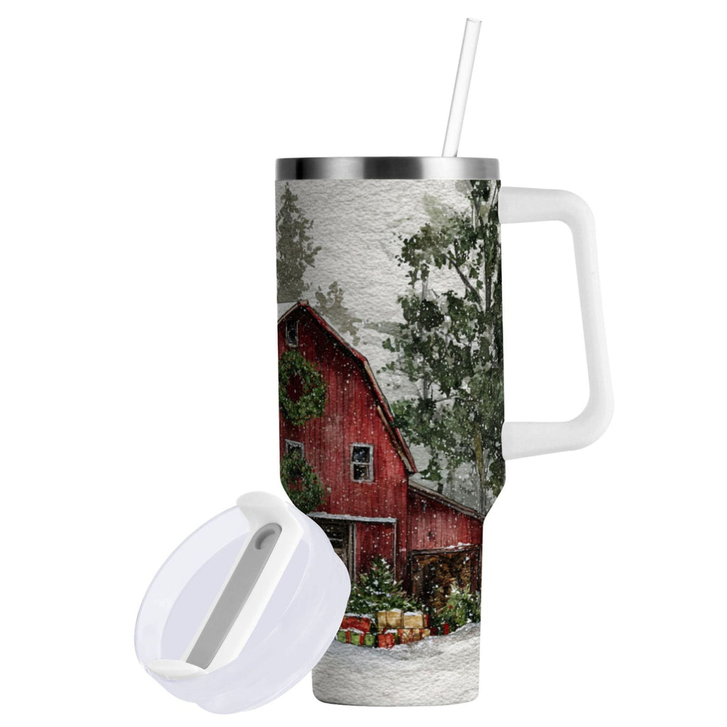 30 oz Insulated Stainless Steel Tumbler Double Wall Stainless Steel Tumbler with 2-Way Drinking Old Red Barn M592E