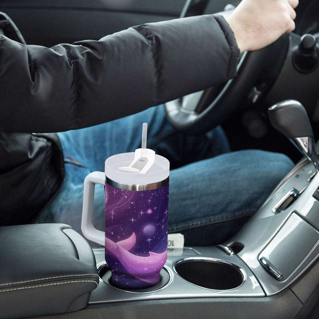 30 oz Insulated Stainless Steel Tumbler Double Wall Stainless Steel Tumbler with 2-Way Drinking Whale in Space M571L