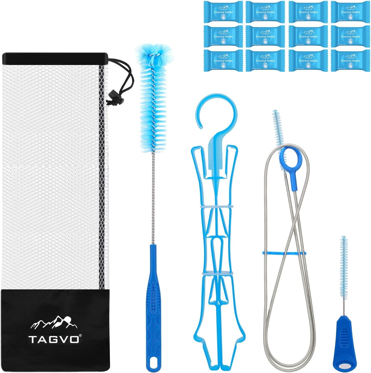 TAGVO Hydration Bladder 2 Liter BPA Free 70oz + Cleaning Brushes Kit, Leakproof Water Bladder Travel Reservoir Hydration Bag, Easy Cleaning by 3 Brushes and Air Drying by Collapsible Frame M383H
