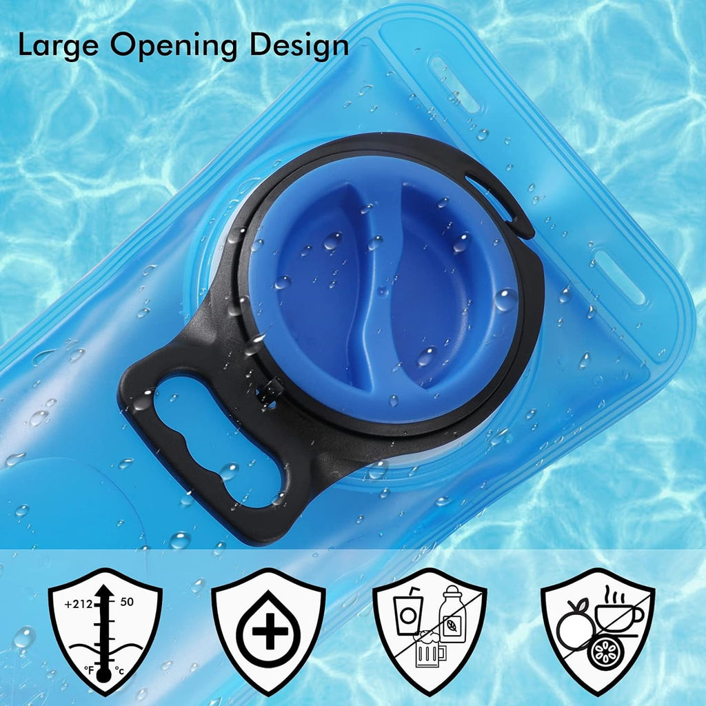 TAGVO Hydration Bladder 2 Liter BPA Free 70oz + Cleaning Brushes Kit, Leakproof Water Bladder Travel Reservoir Hydration Bag, Easy Cleaning by 3 Brushes and Air Drying by Collapsible Frame M383H