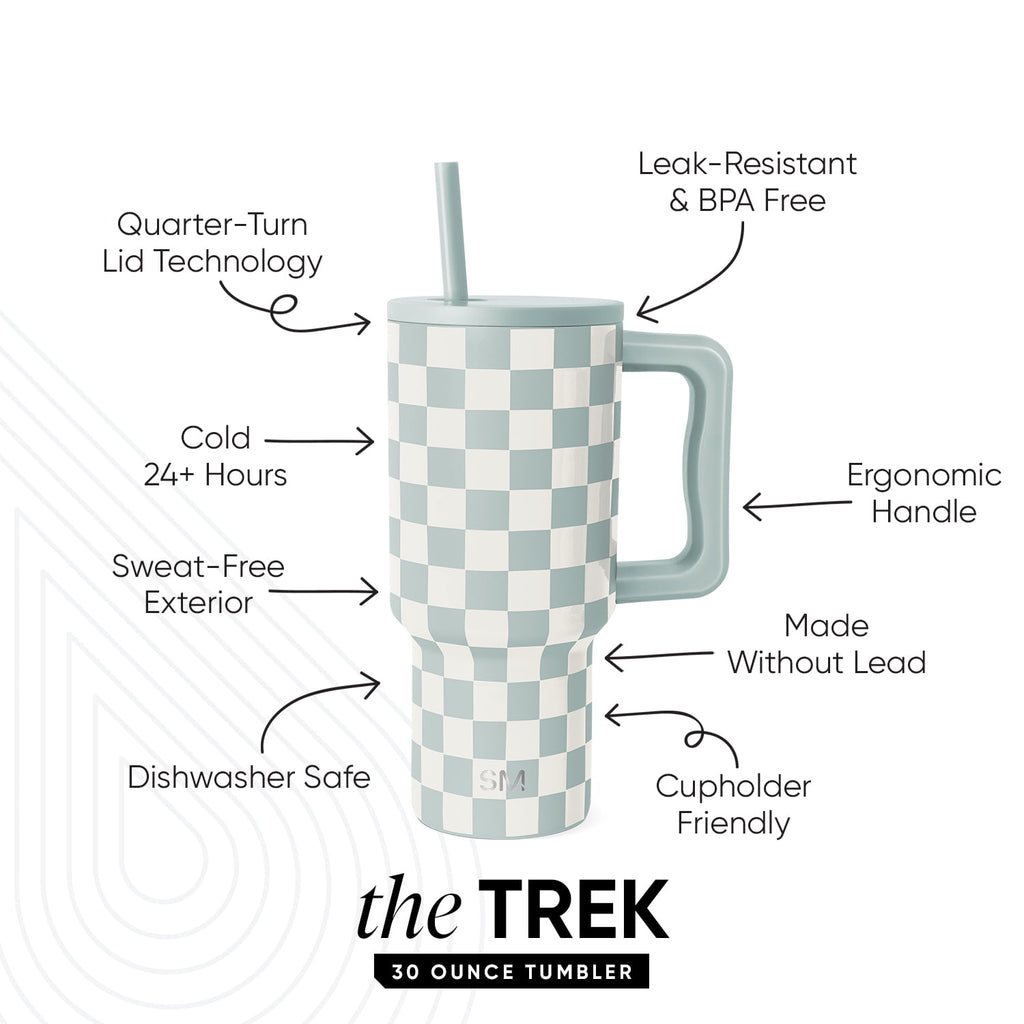 Simple Modern 30 fl oz Insulated Stainless Steel Trek Tumbler with Straw Lid | Seaglass Sage and Cream Checkmate M690P