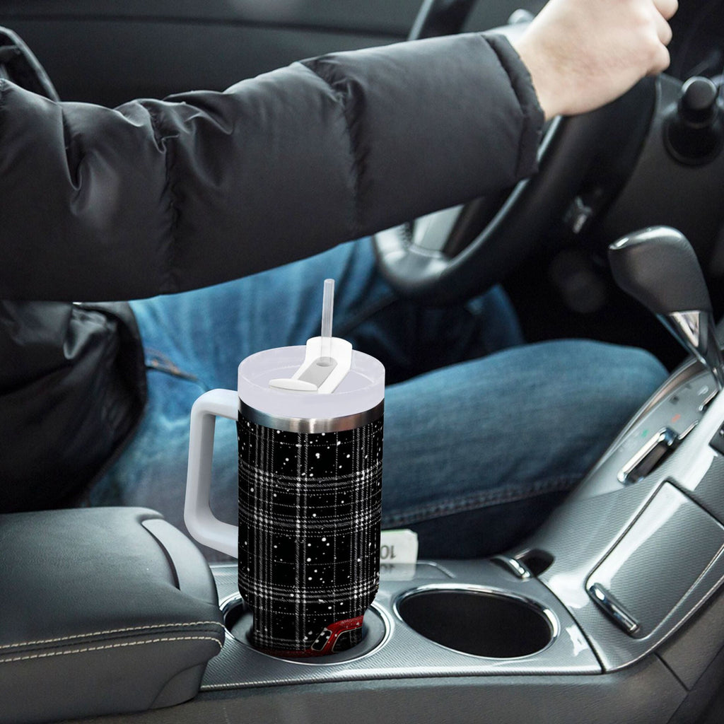 40 oz Insulated Stainless Steel Tumbler Double Wall Stainless Steel Tumbler with 2-Way Drinking Red Truck with Christmas Tree M669J