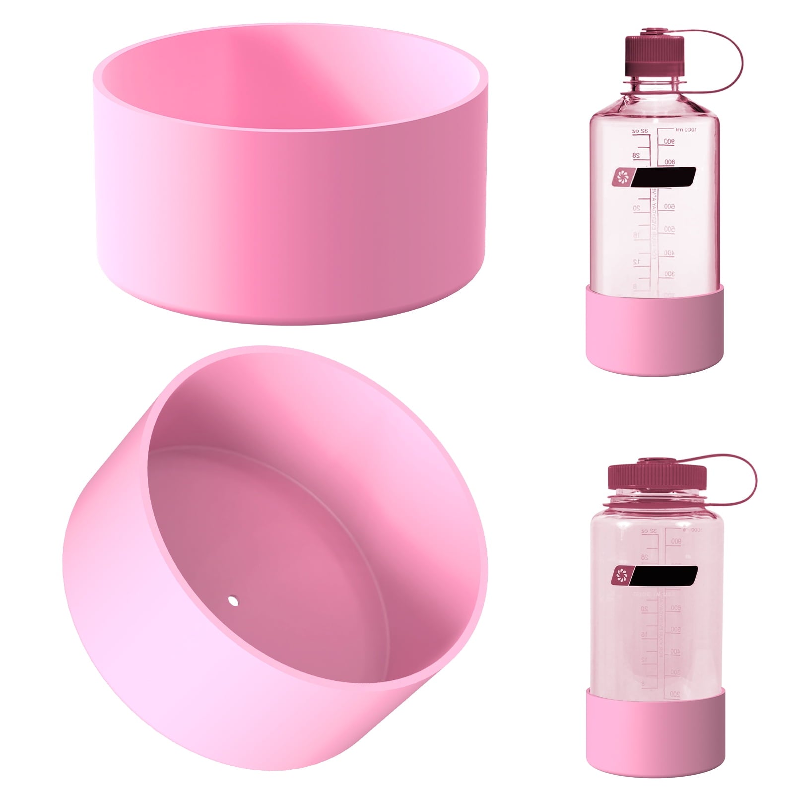 Linkidea 2 Pack Water Bottle Boot Compatible with Nalgene Sustain Wide Mouth 32oz/48oz, Narrow Mouth 32oz, Silicone Anti-Slip Bottle Bottom Bumper Protector (Light Pink) M212F