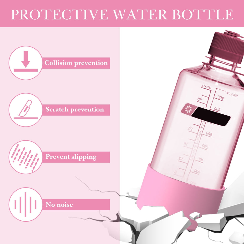 Linkidea 2 Pack Water Bottle Boot Compatible with Nalgene Sustain Wide Mouth 32oz/48oz, Narrow Mouth 32oz, Silicone Anti-Slip Bottle Bottom Bumper Protector (Light Pink) M212F