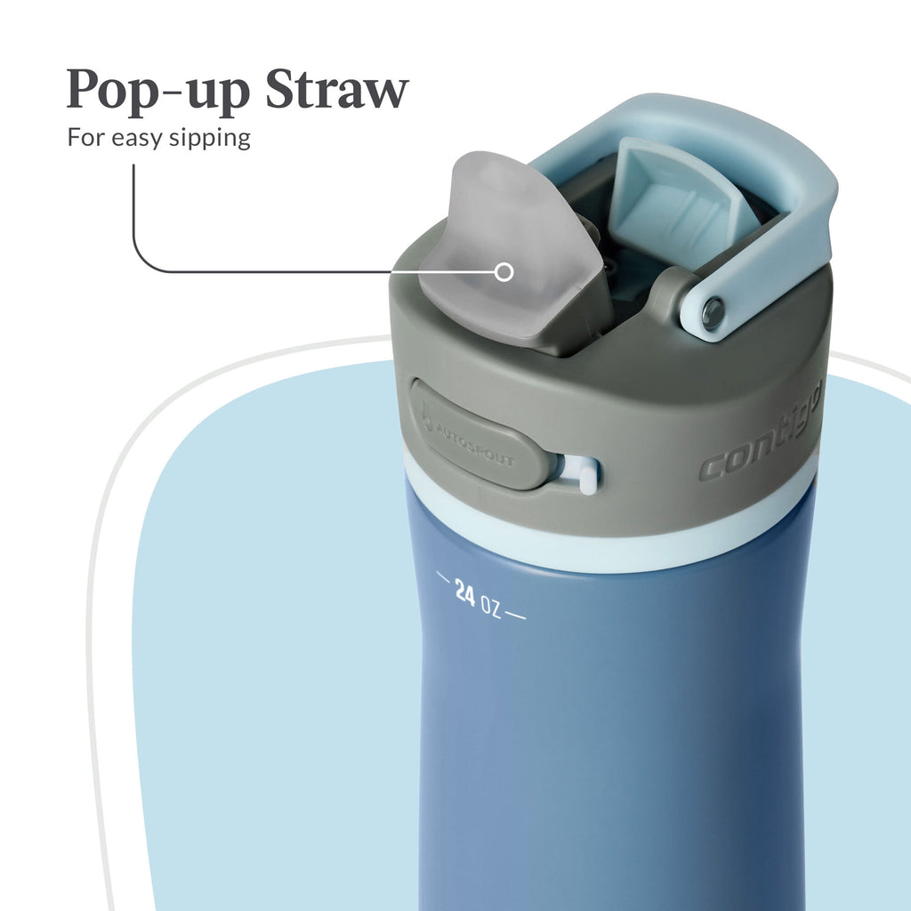 Contigo® Wells Chill Stainless Steel Filter Water Bottle with AUTOSPOUT® Straw Lid, 24 oz., Dark Ice M90C