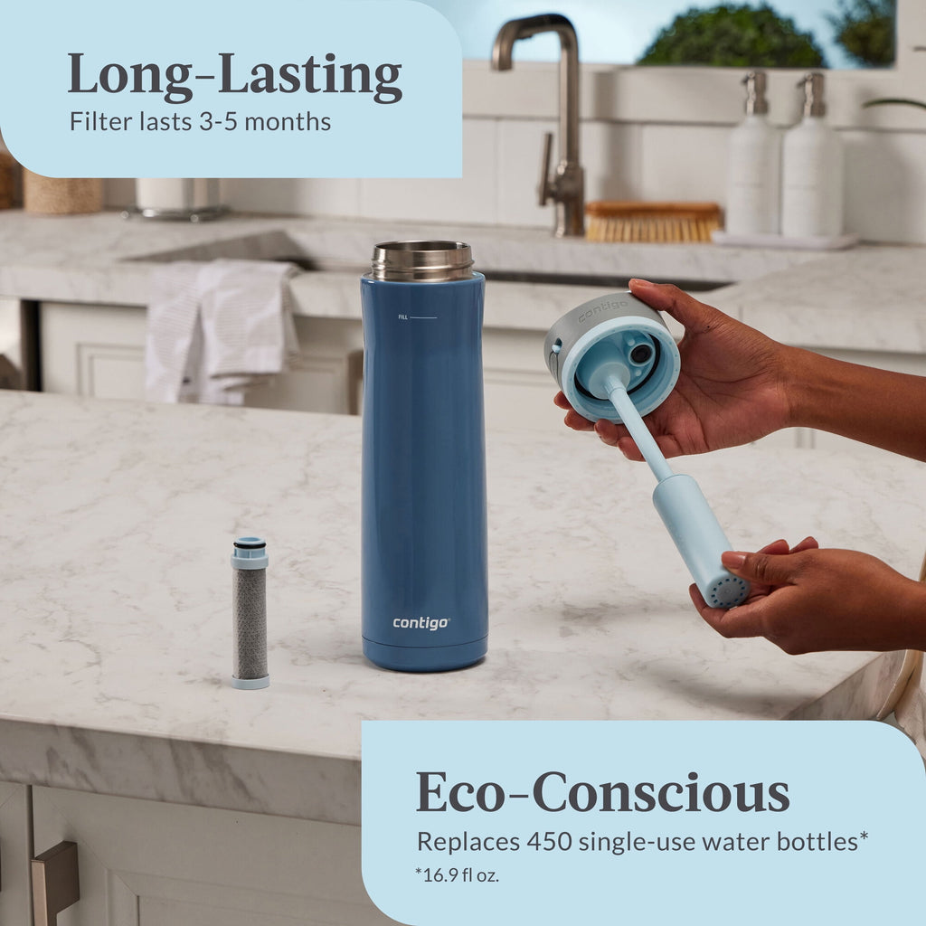 Contigo® Wells Chill Stainless Steel Filter Water Bottle with AUTOSPOUT® Straw Lid, 24 oz., Dark Ice M90C
