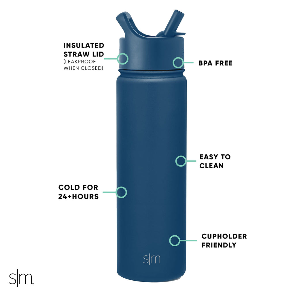 Simple Modern Water Bottle with Straw Lid Vacuum Insulated Stainless Steel Metal Thermos Bottles | Reusable Leak Proof BPA-Free Flask for School | Summit Collection | 22oz, Slumberland M432U