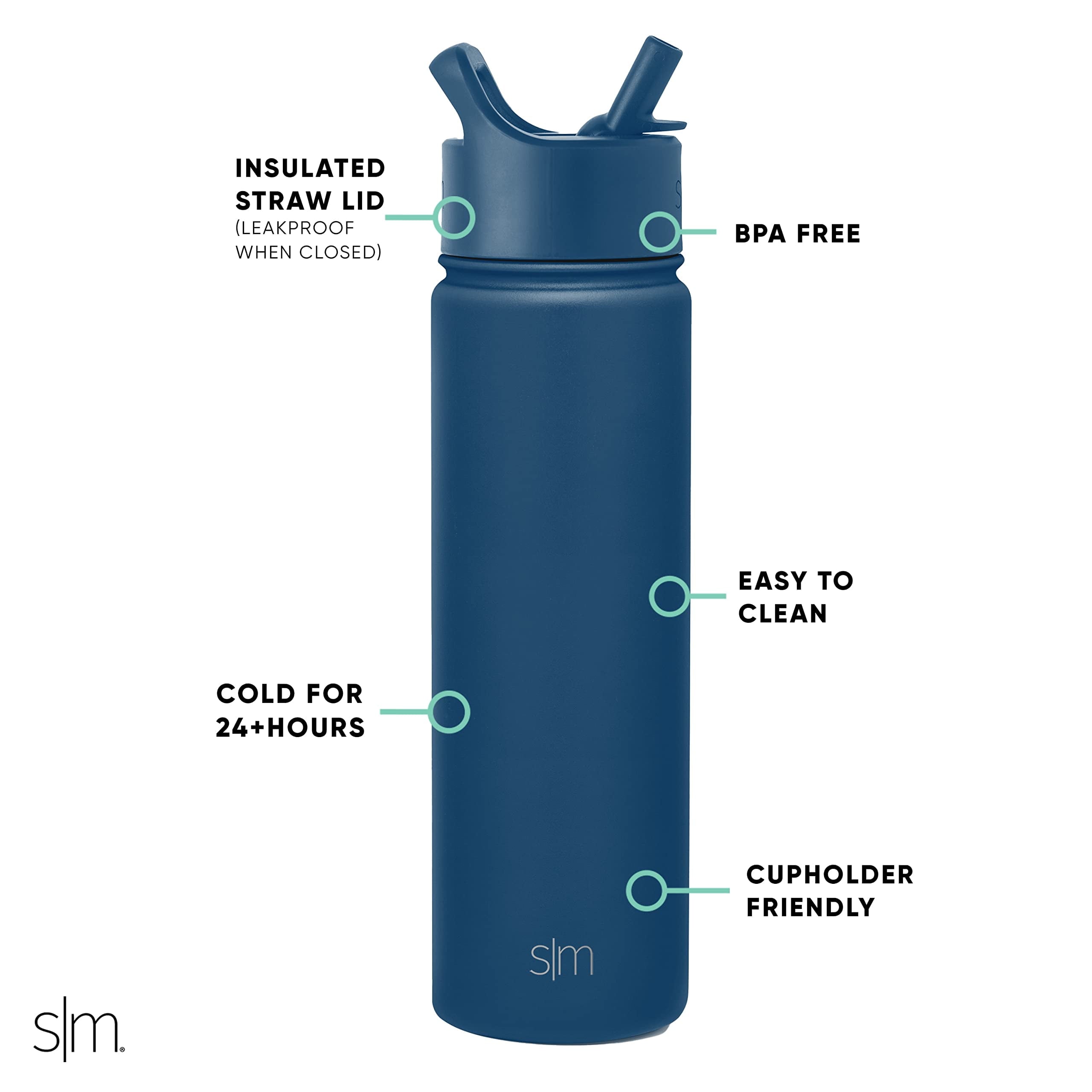 Simple Modern Water Bottle with Straw Lid Vacuum Insulated Stainless Steel Metal Thermos Bottles | Reusable Leak Proof BPA-Free Flask for School | Summit Collection | 22oz, Slumberland M432U