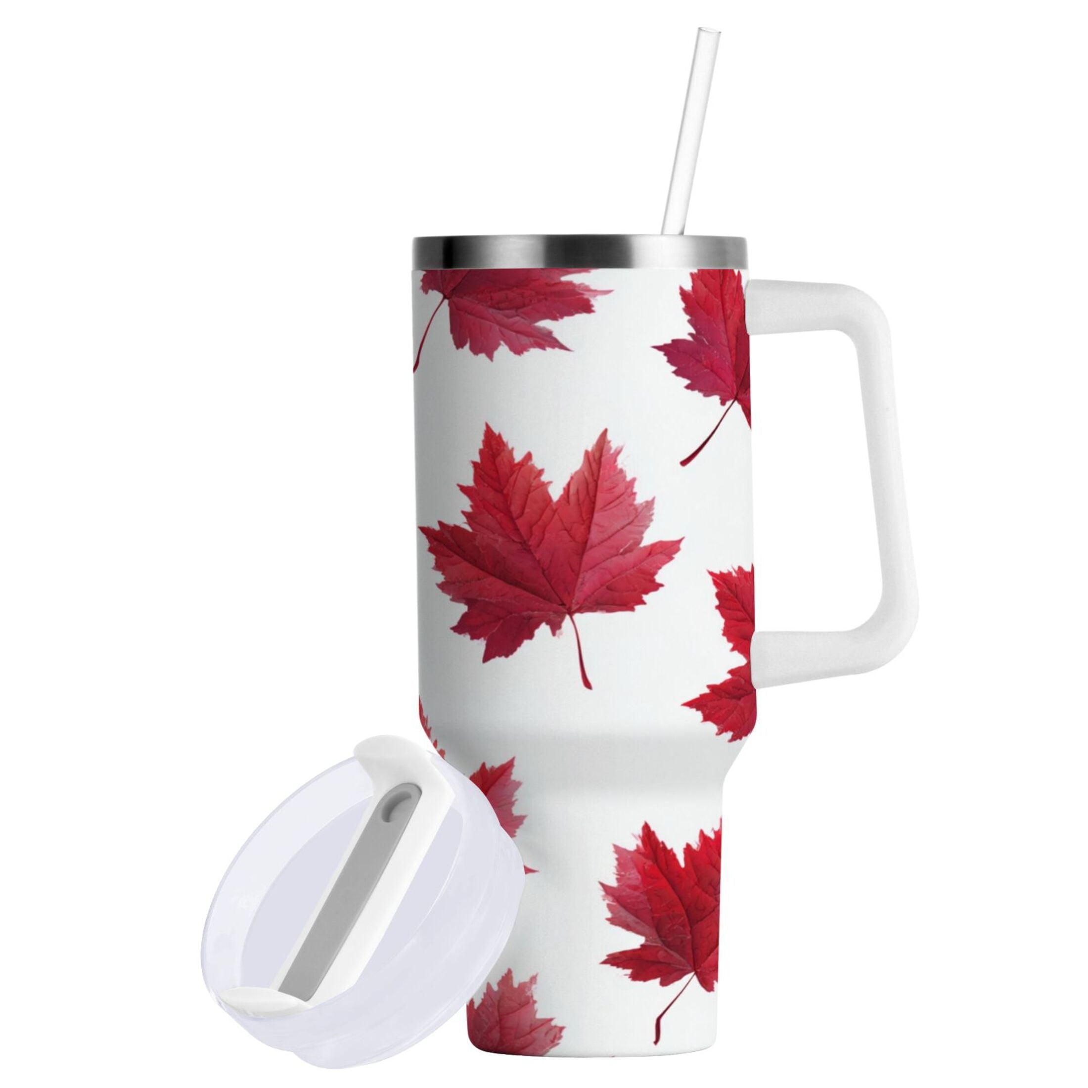 30 oz Insulated Stainless Steel Tumbler Double Wall Stainless Steel Tumbler with 2-Way Drinking Red Maple Leaves M493B