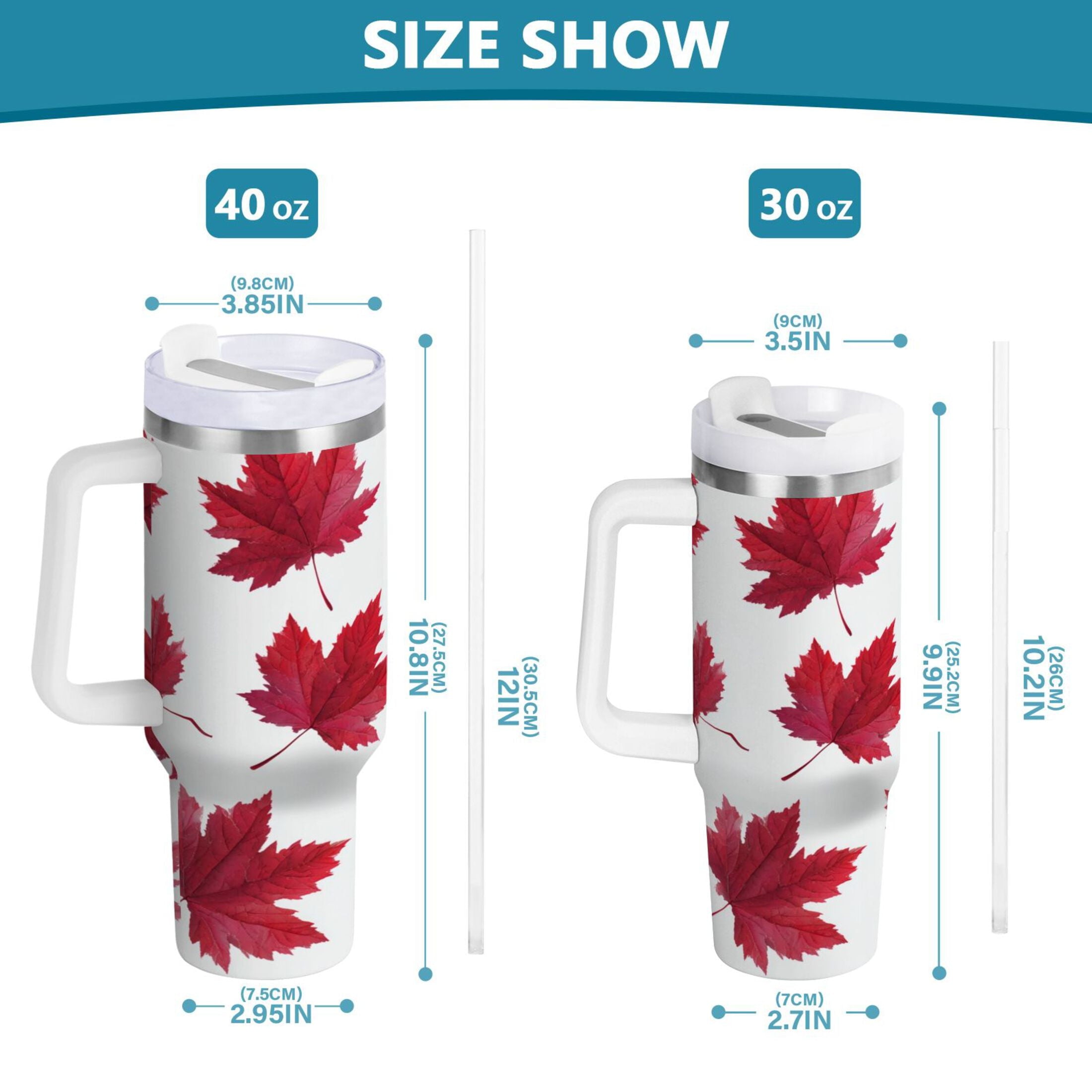 30 oz Insulated Stainless Steel Tumbler Double Wall Stainless Steel Tumbler with 2-Way Drinking Red Maple Leaves M493B