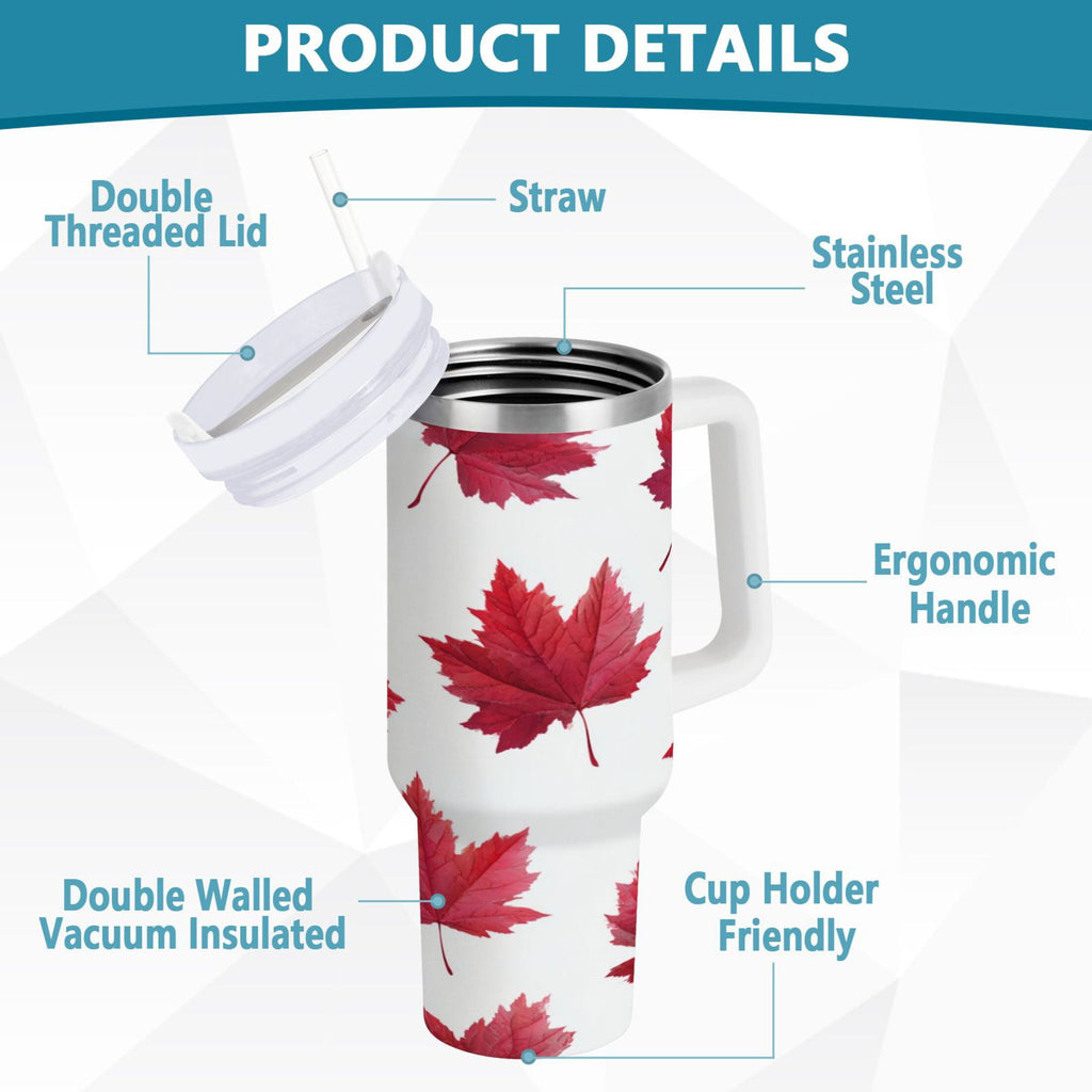 30 oz Insulated Stainless Steel Tumbler Double Wall Stainless Steel Tumbler with 2-Way Drinking Red Maple Leaves M493B