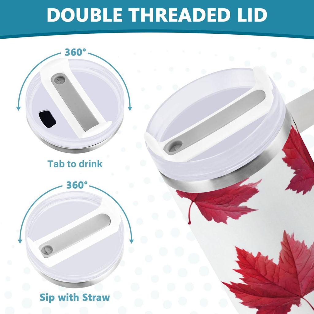 30 oz Insulated Stainless Steel Tumbler Double Wall Stainless Steel Tumbler with 2-Way Drinking Red Maple Leaves M493B