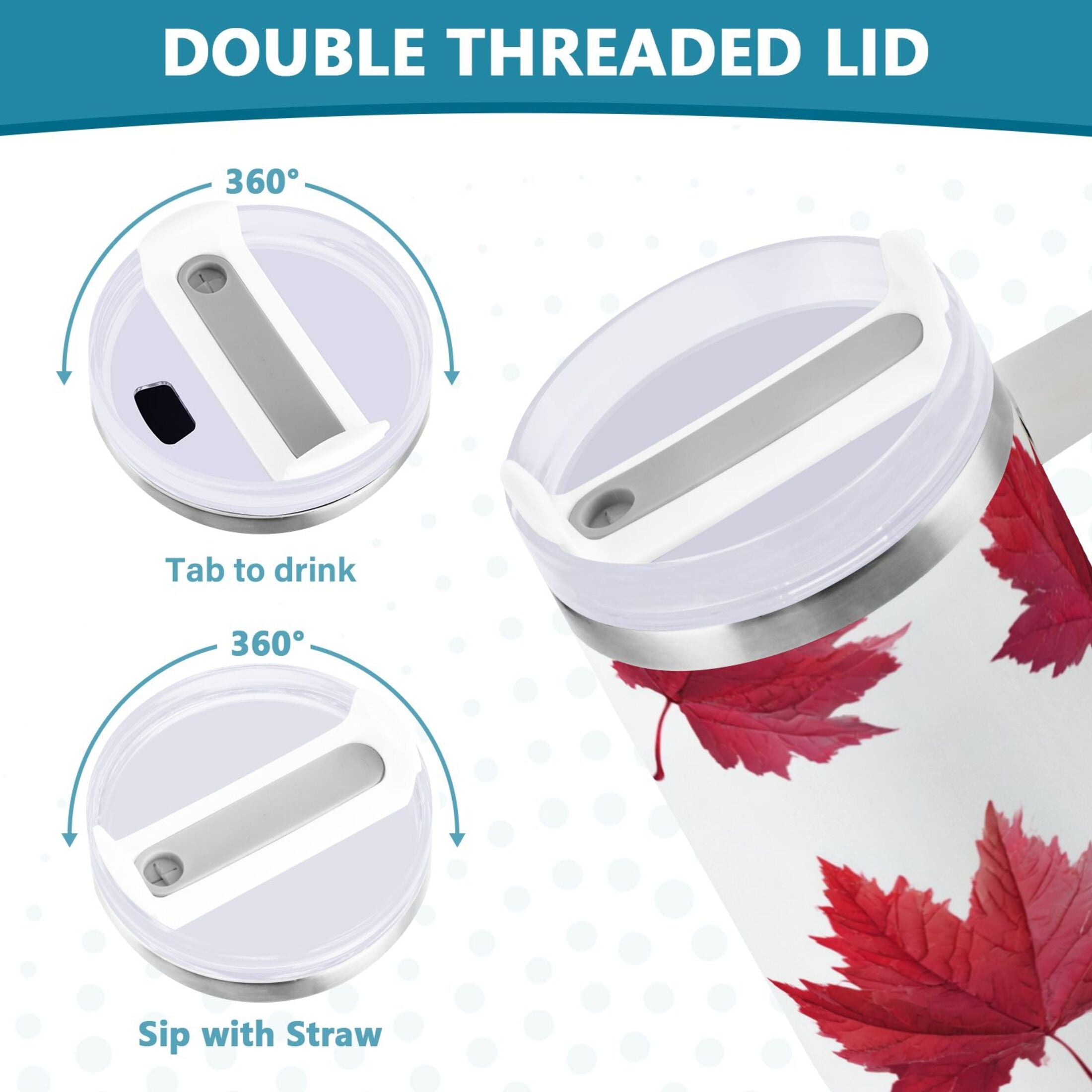 30 oz Insulated Stainless Steel Tumbler Double Wall Stainless Steel Tumbler with 2-Way Drinking Red Maple Leaves M493B