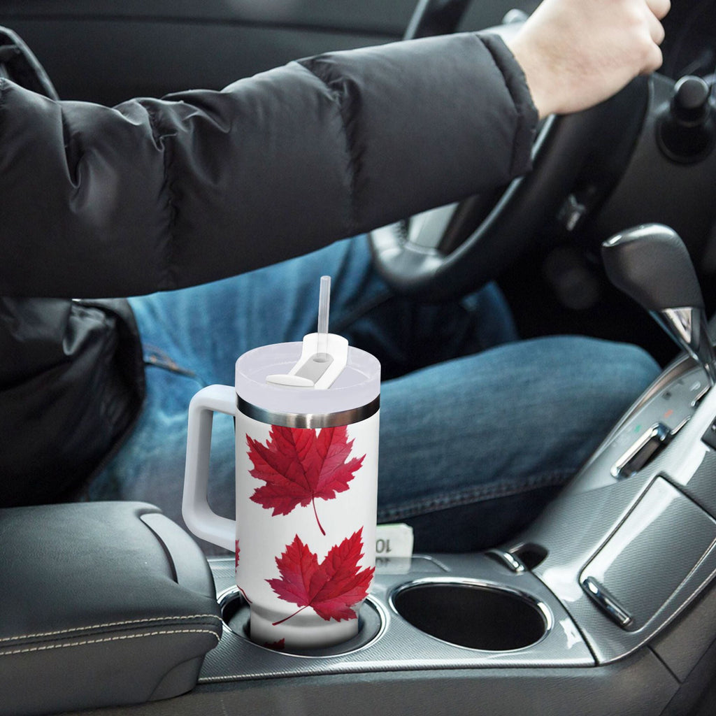 30 oz Insulated Stainless Steel Tumbler Double Wall Stainless Steel Tumbler with 2-Way Drinking Red Maple Leaves M493B