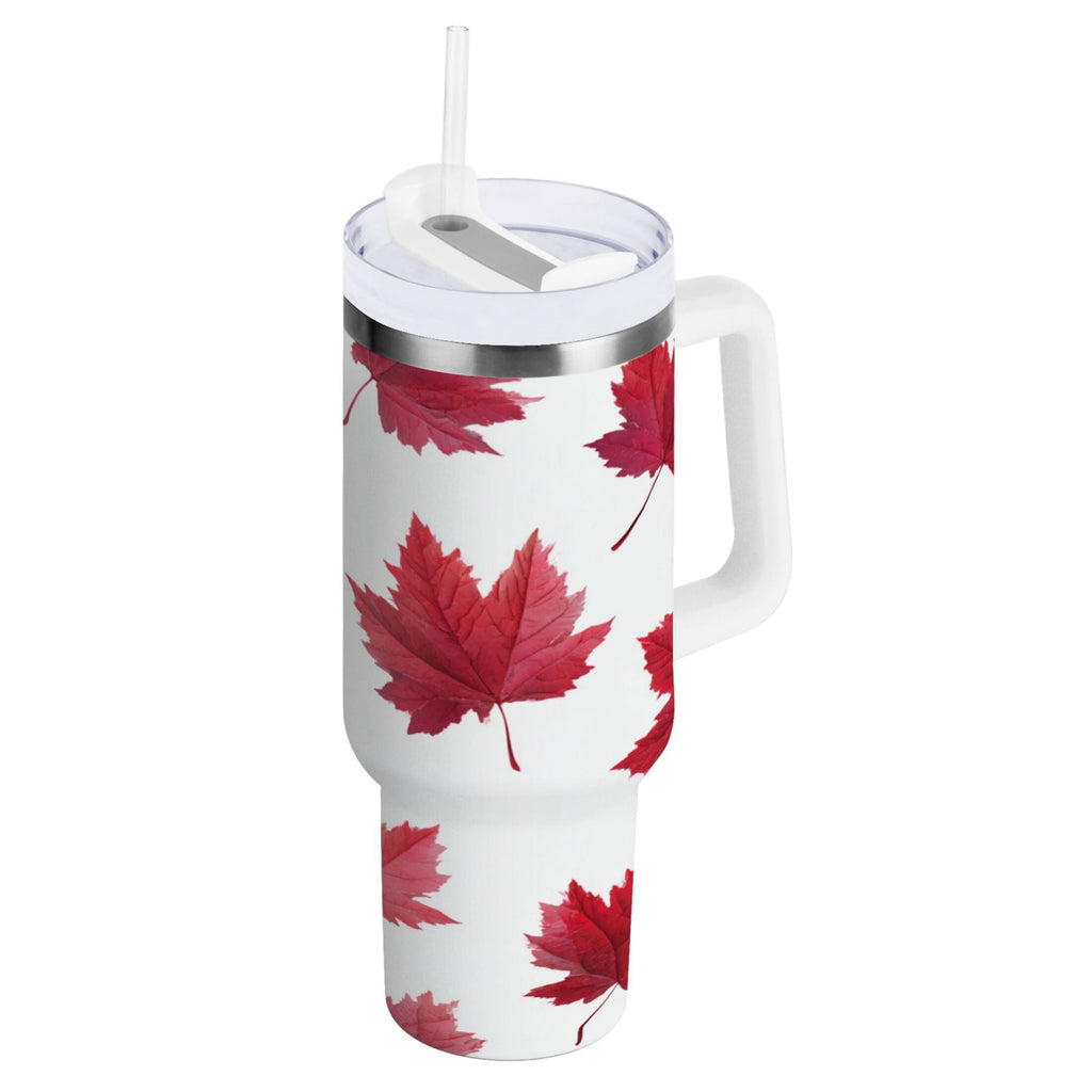 30 oz Insulated Stainless Steel Tumbler Double Wall Stainless Steel Tumbler with 2-Way Drinking Red Maple Leaves M493B